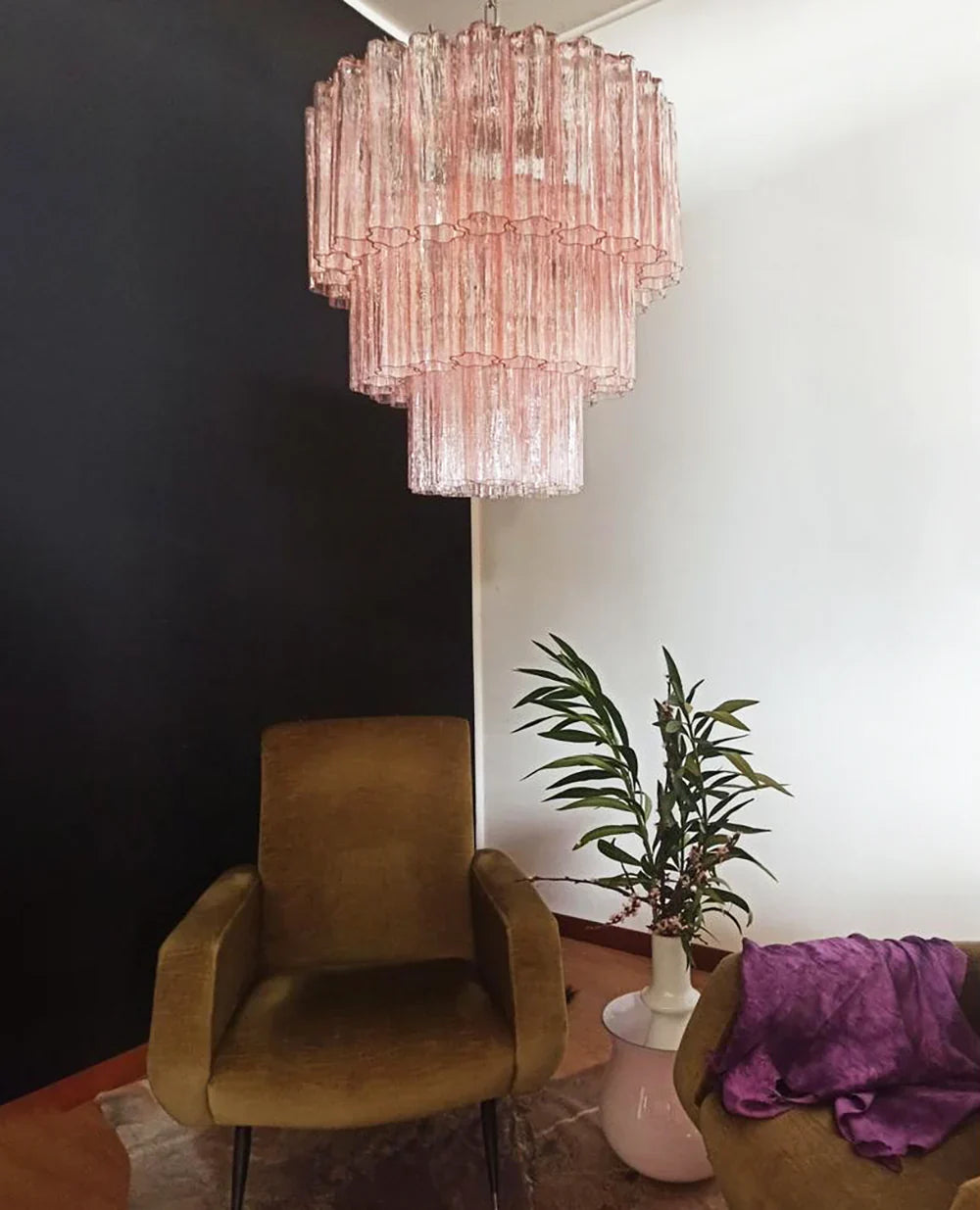 Murano Pink Glass Tube Chandelier 25.6"