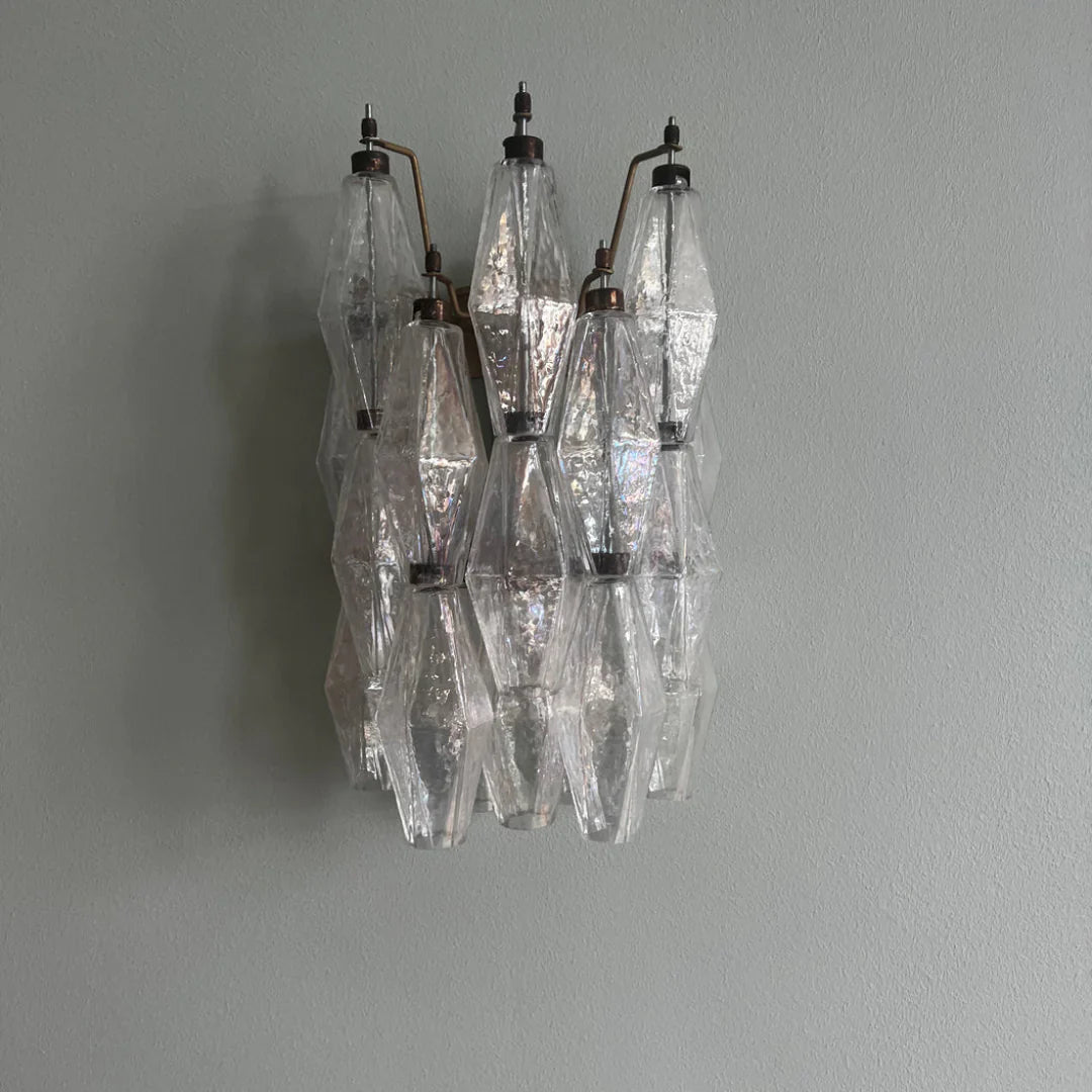 Murano Poliedri Transparent Glass Wall Sconces 9.8"