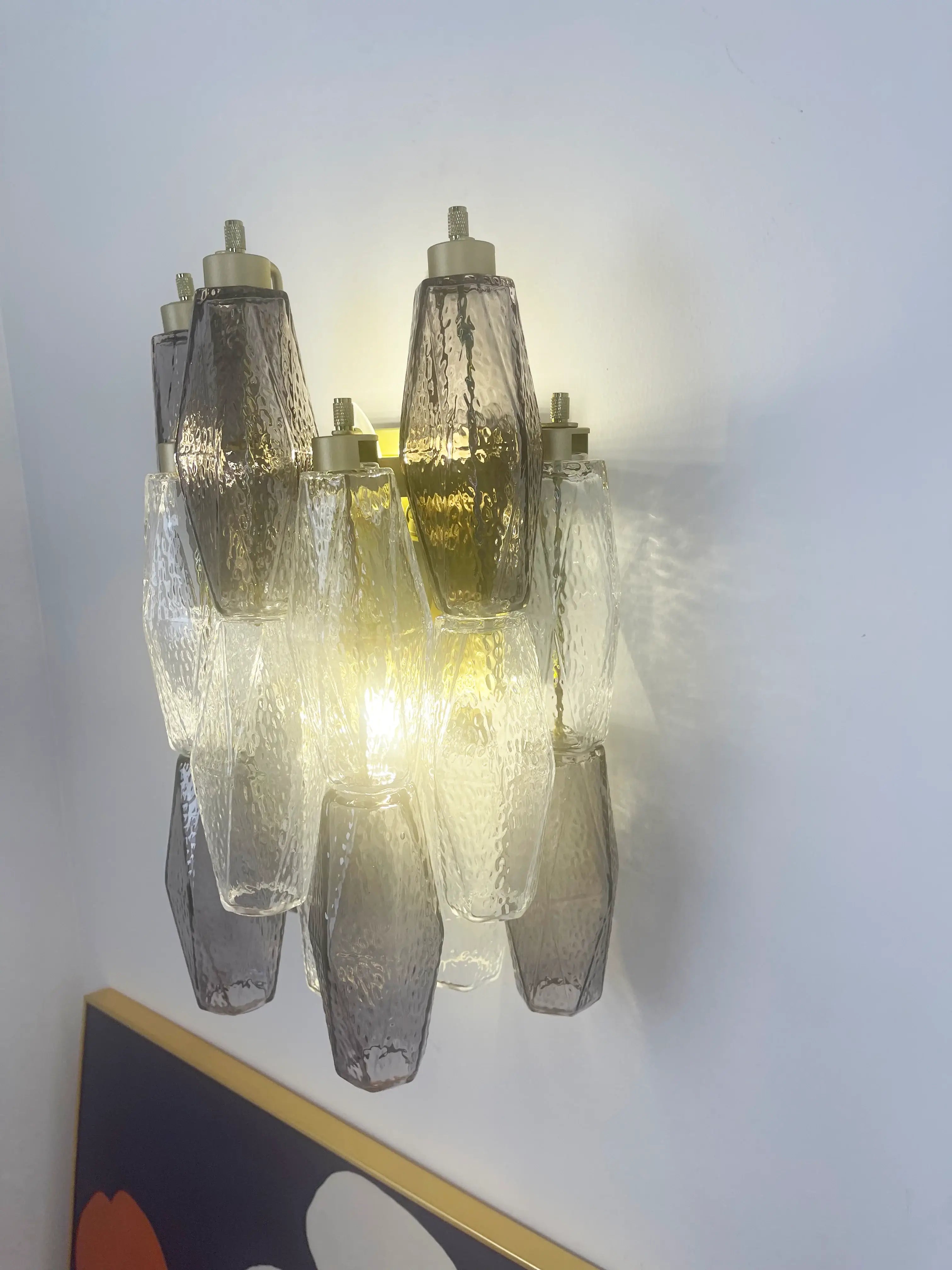 Murano Smoked Transparent Glass Wall Sconces 9.8"