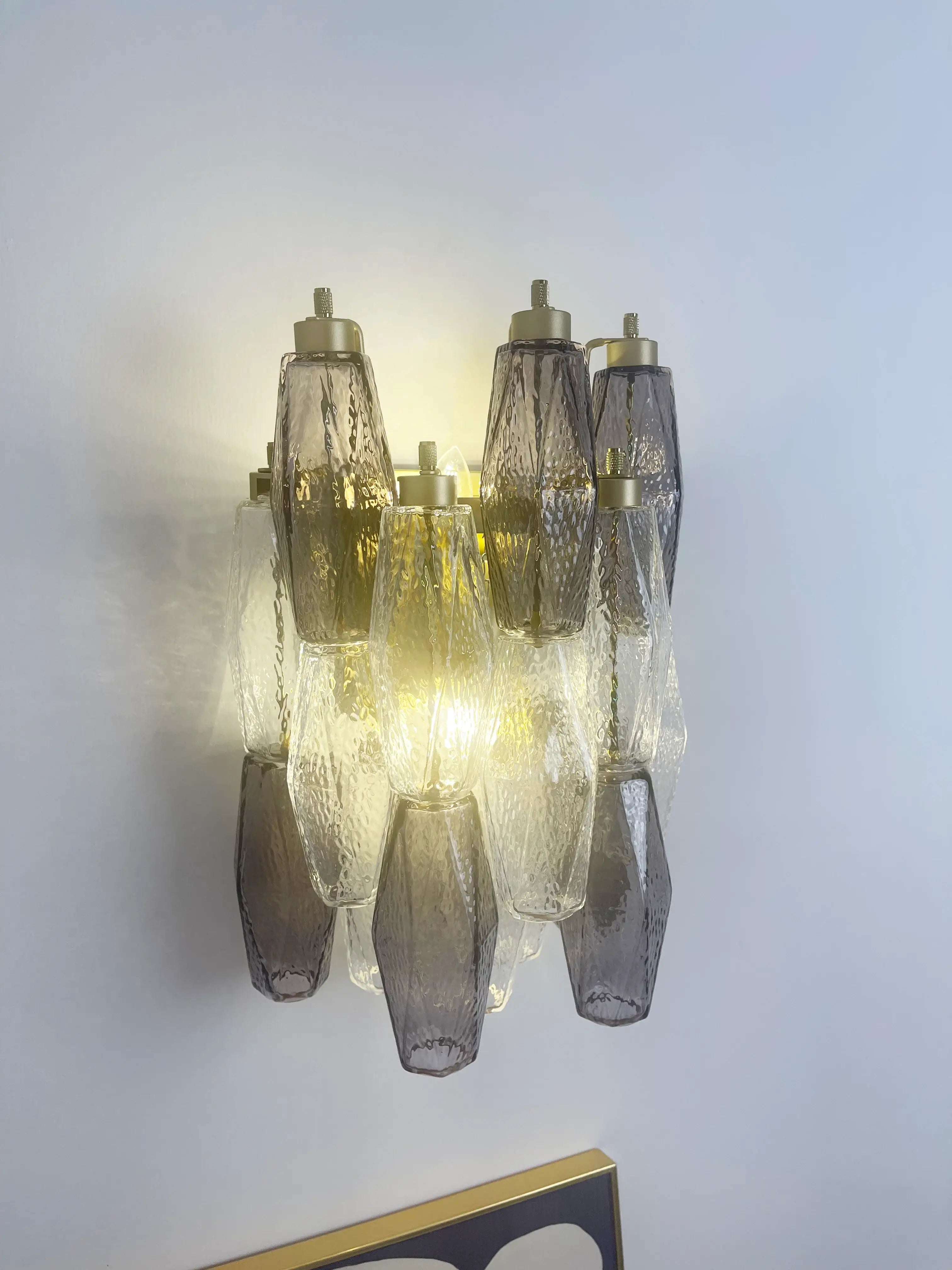 Murano Smoked Transparent Glass Wall Sconces 9.8"