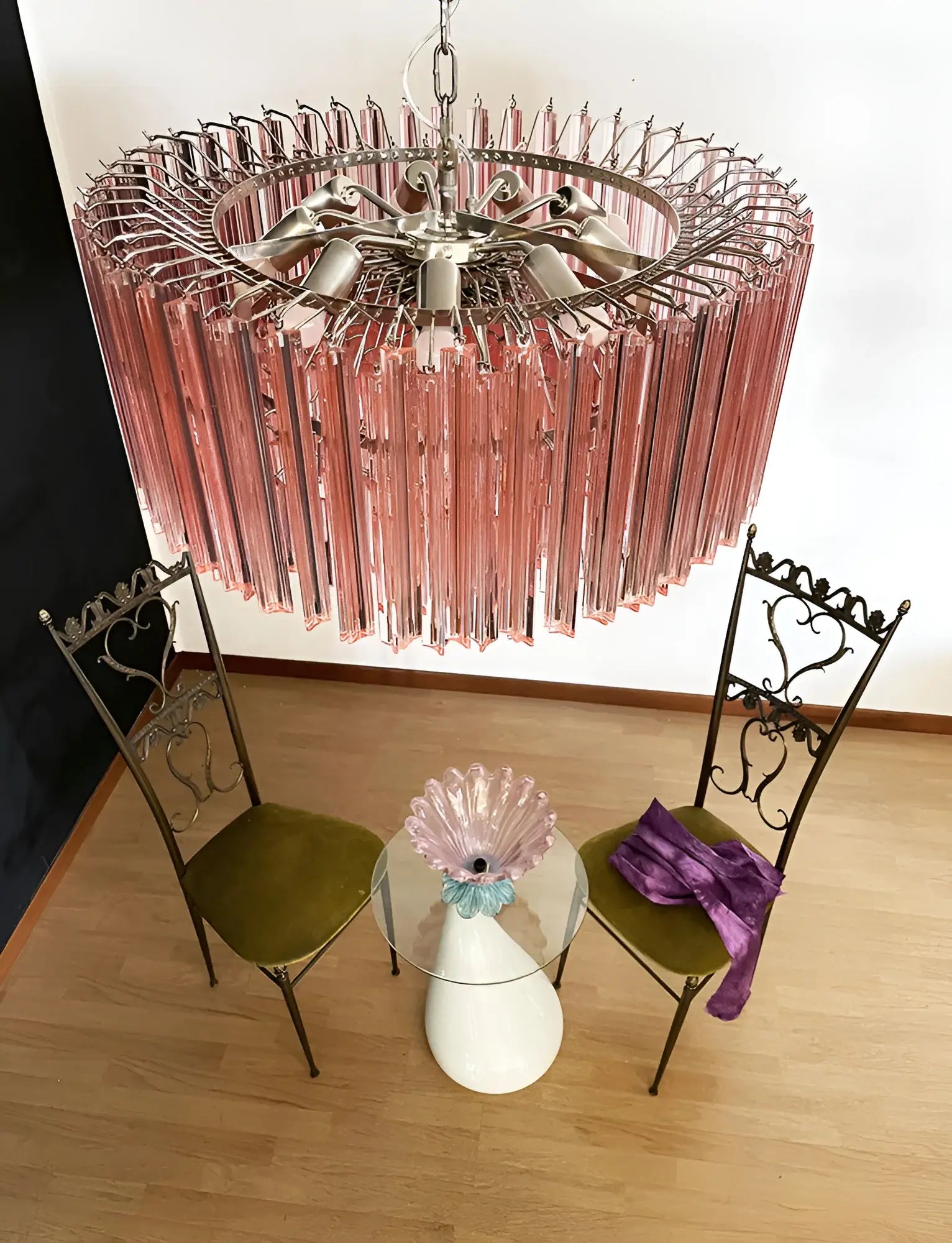 Murano Triedri Round Prisms Pink Chandelier 29.5"