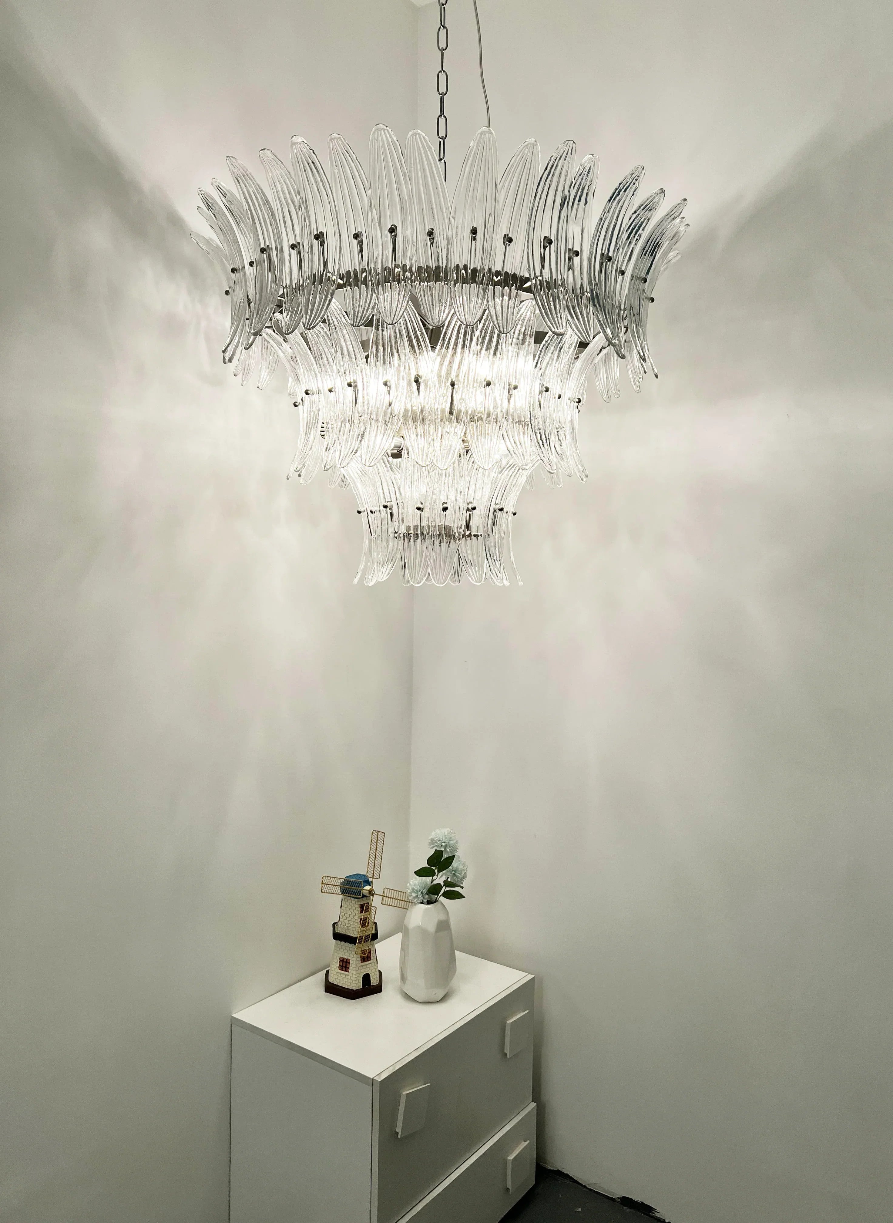 Palm Leaves Murano Transparent Glass Chandelier 35.4"