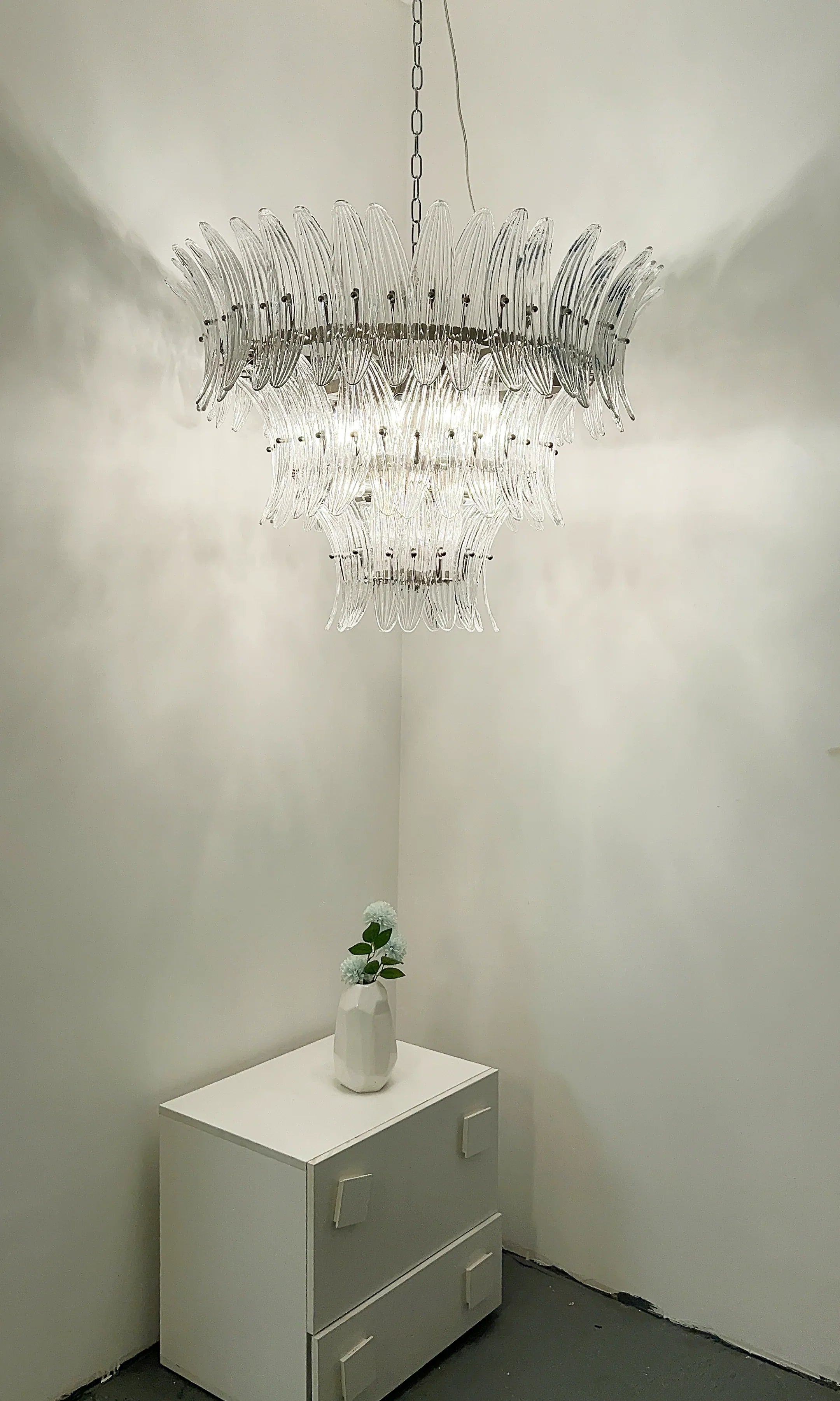Palm Leaves Murano Transparent Glass Chandelier 35.4"