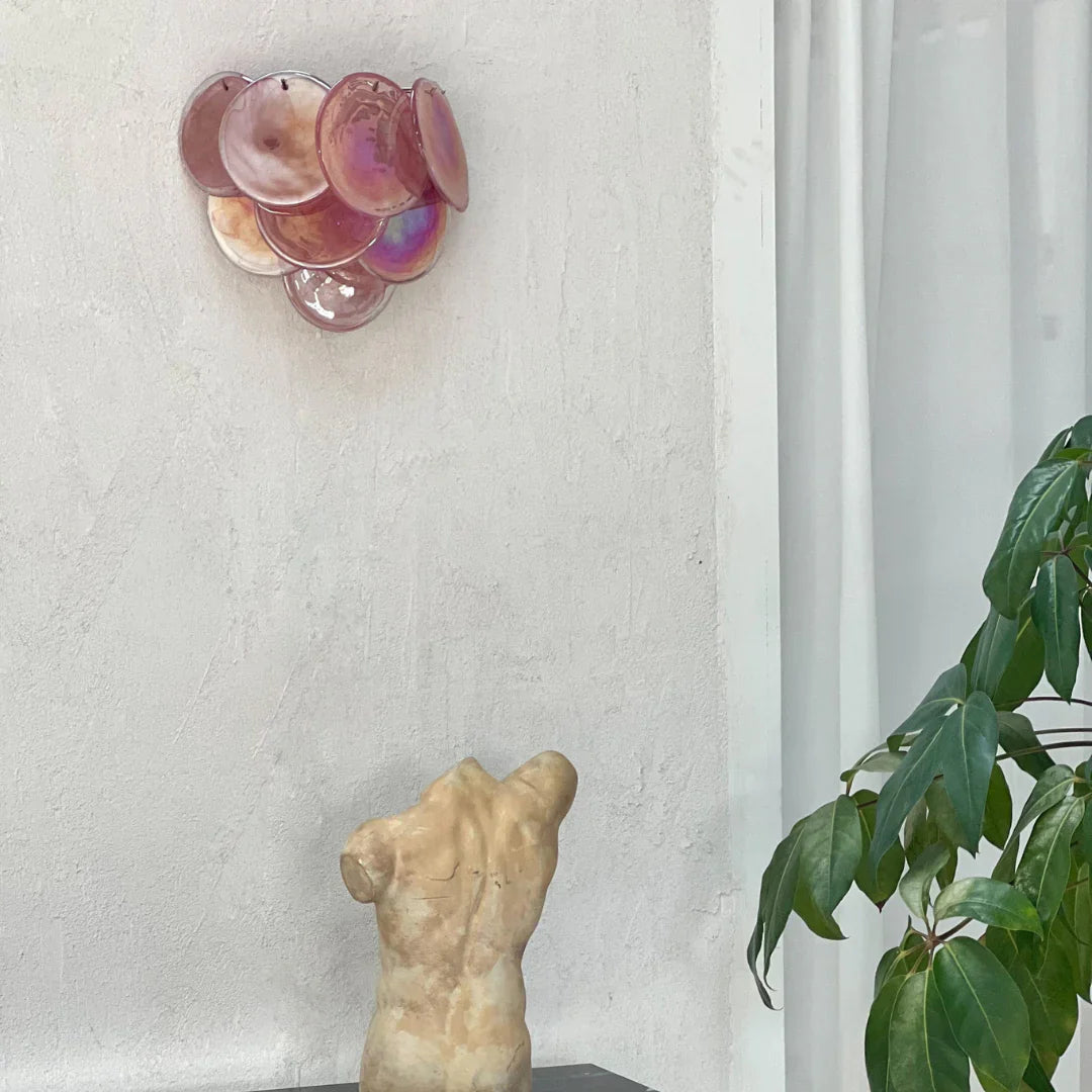 Pink Vintage Murano Glass Wall Lamp 13.4"