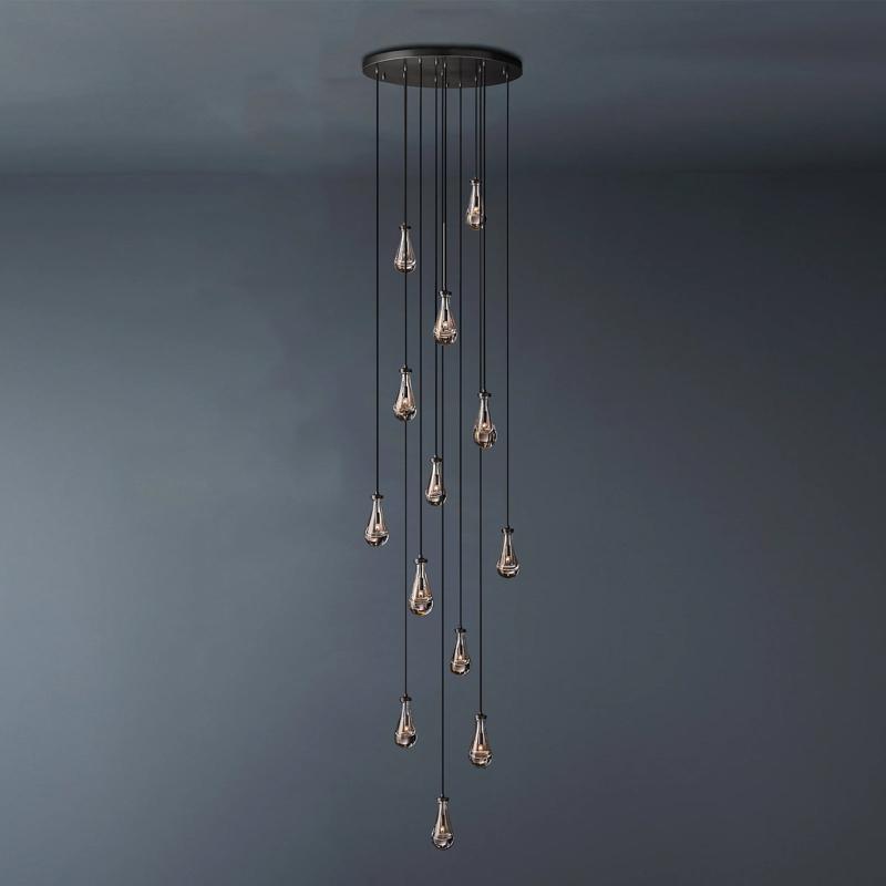 Raindrop Round Long High Ceiling Chandelier Light D36''