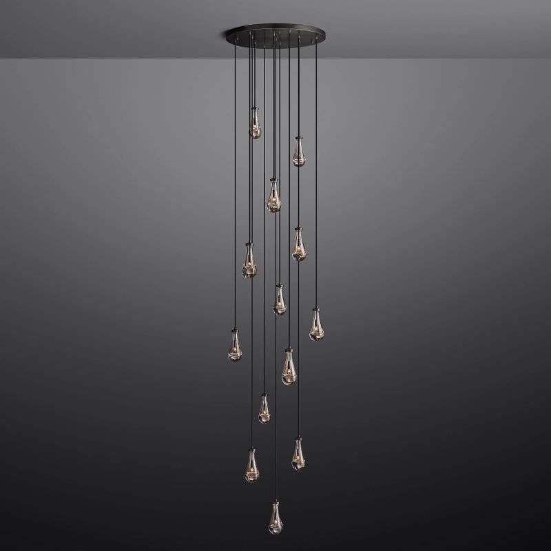 Raindrop Round Long High Ceiling Chandelier Light D36''