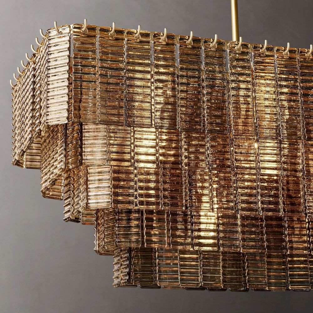 Sirene Amber Glass  Rectangle Chandelier 59"