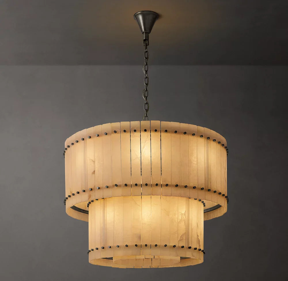 San Marco Alabaster Round Tiered Chandelier 37"