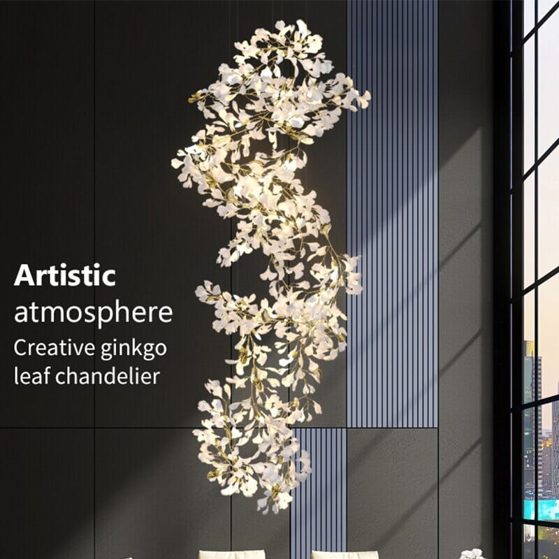 Twilight Branches Ceramic Ginkgo Leaf Large Chandelier 110'' 118'' 157''H
