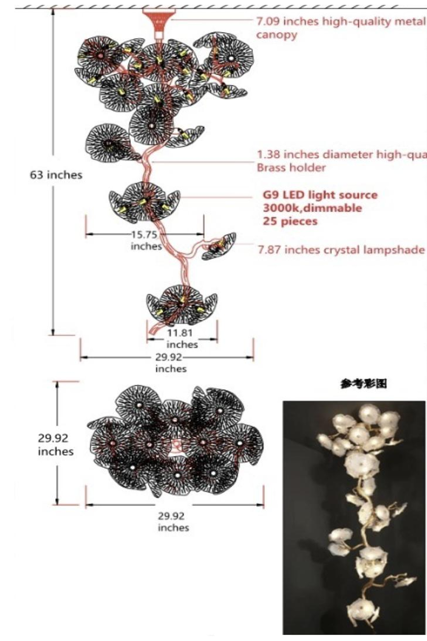 Nenufar Bonsai Chandelier 25.6" 31.5"FIREWORKS BLOOM CEILING LAMP CHANDELIER#size_Dia 30'' x H 63''