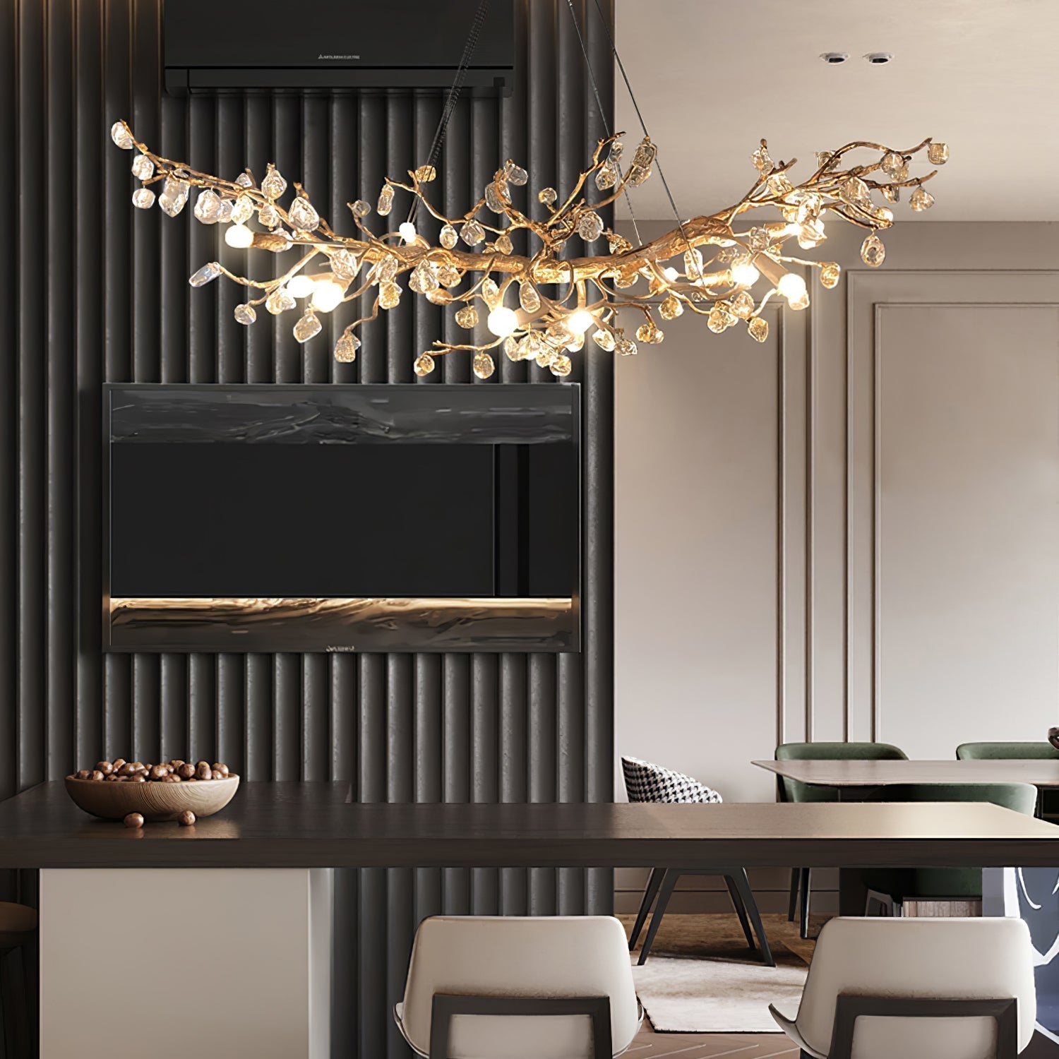 Gold Leaf Crystal Brass Chandelier