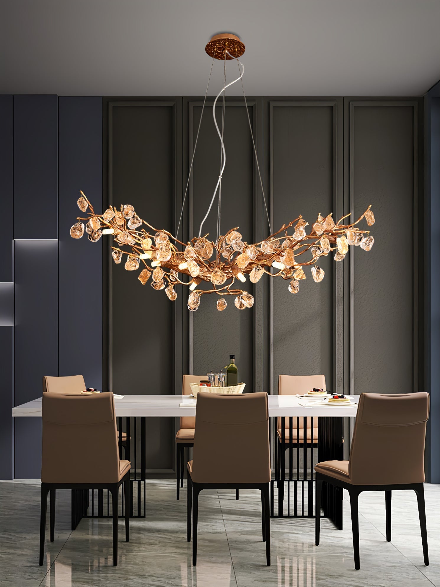 Gold Leaf Crystal Brass Chandelier