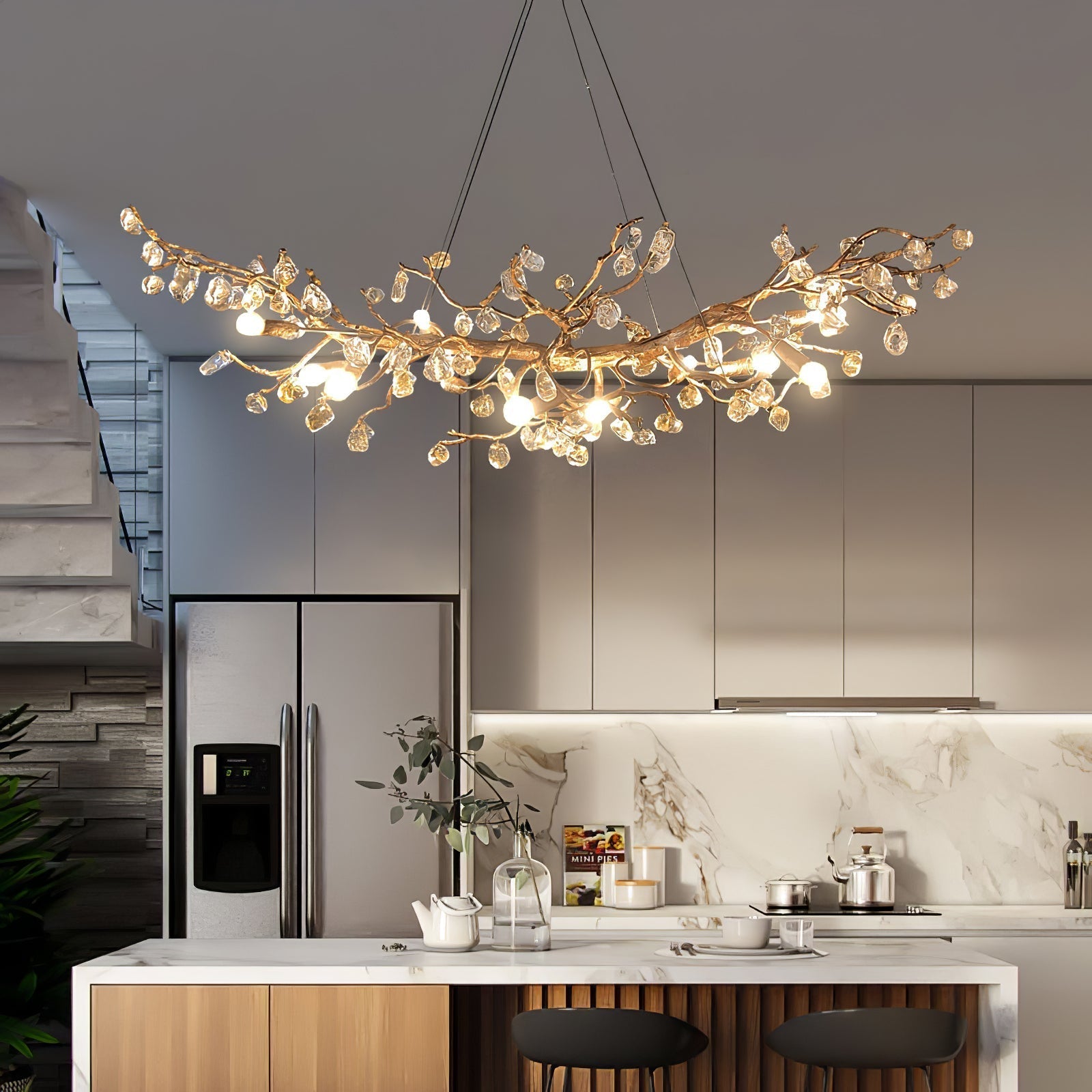 Gold Leaf Crystal Brass Chandelier