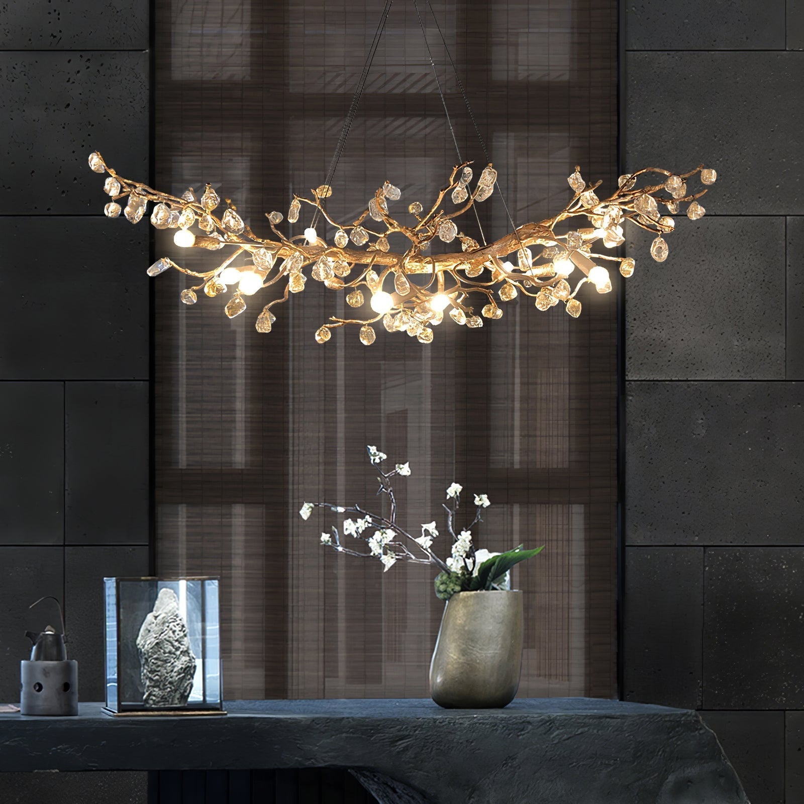 Gold Leaf Crystal Brass Chandelier