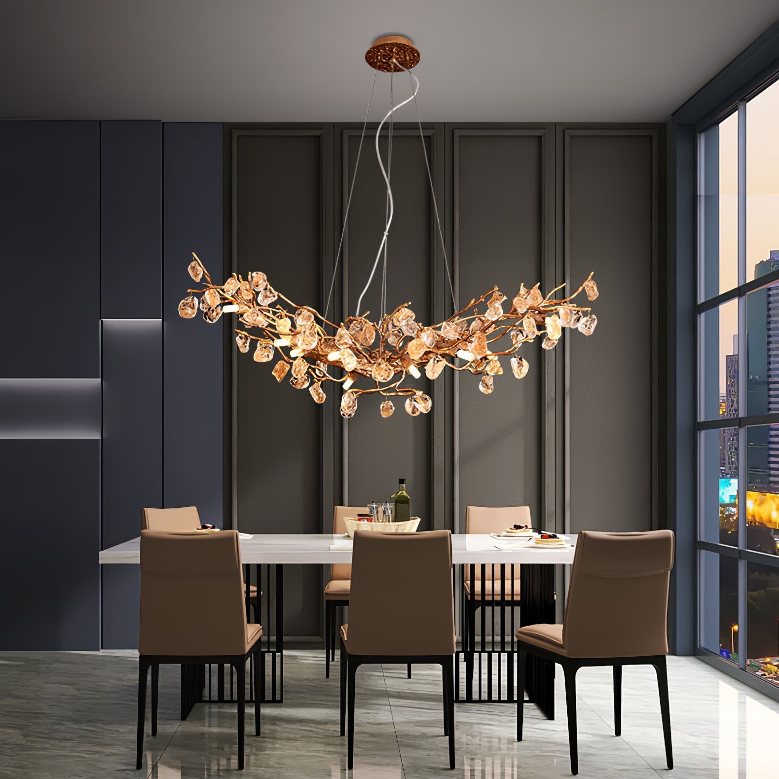 Gold Leaf Crystal Brass Chandelier