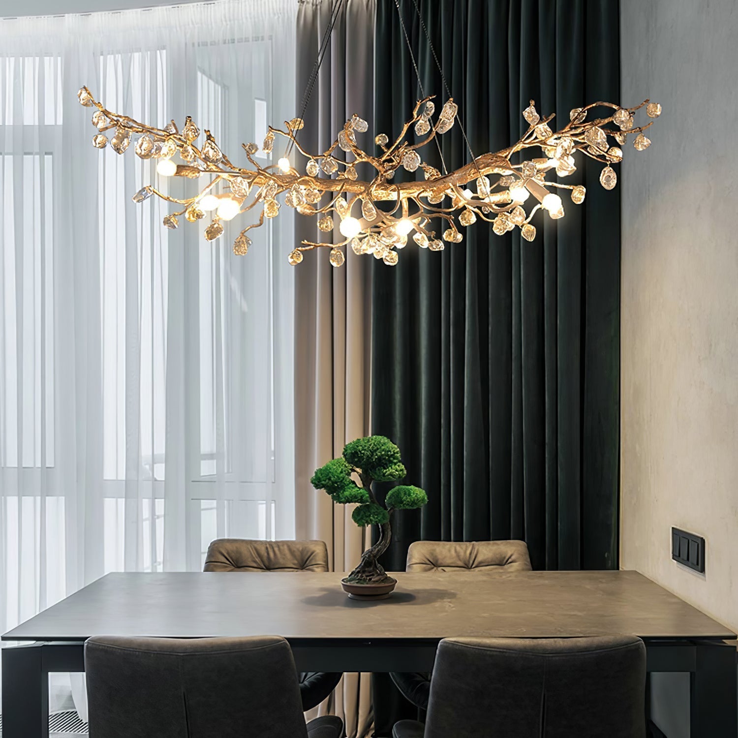Gold Leaf Crystal Brass Chandelier