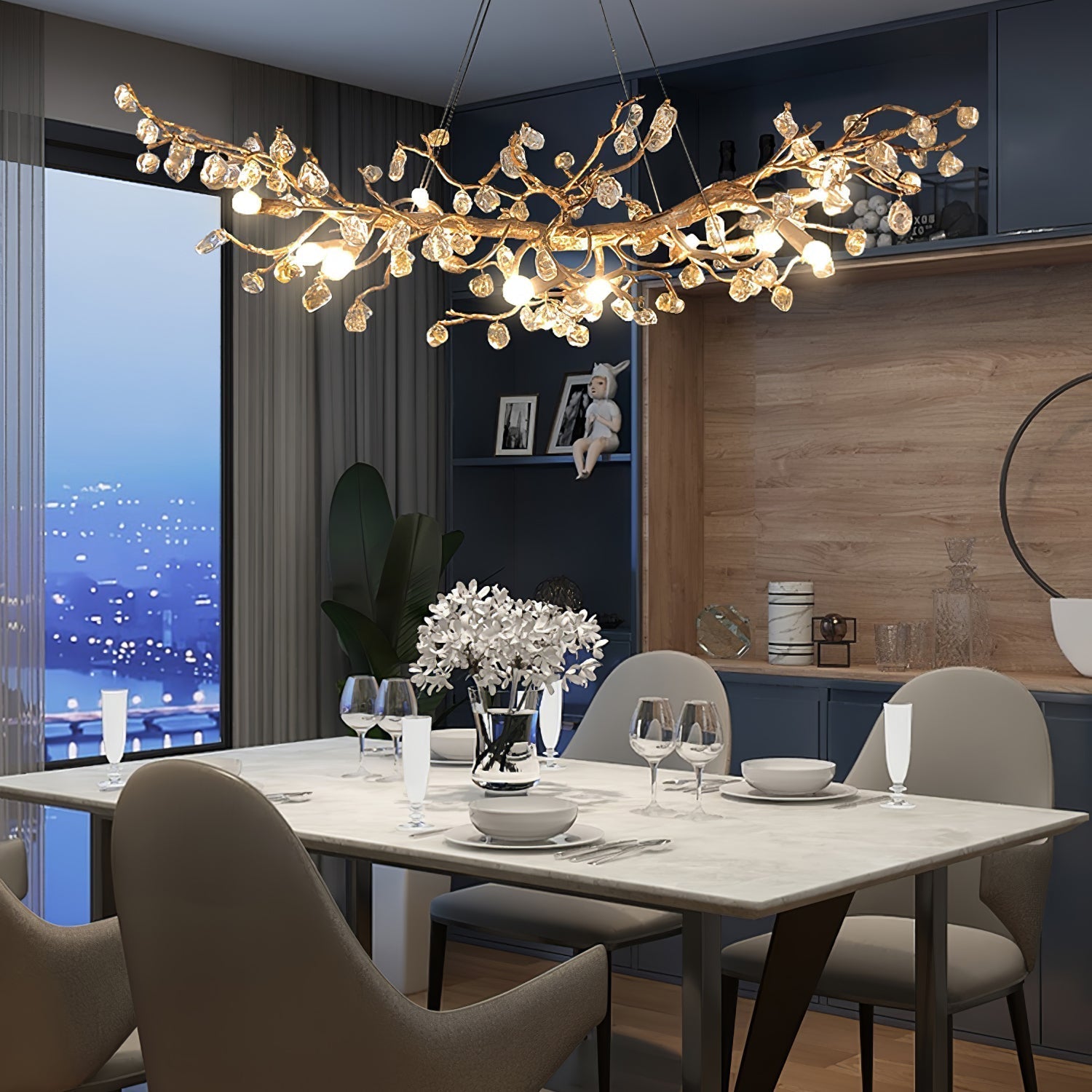 Gold Leaf Crystal Brass Chandelier
