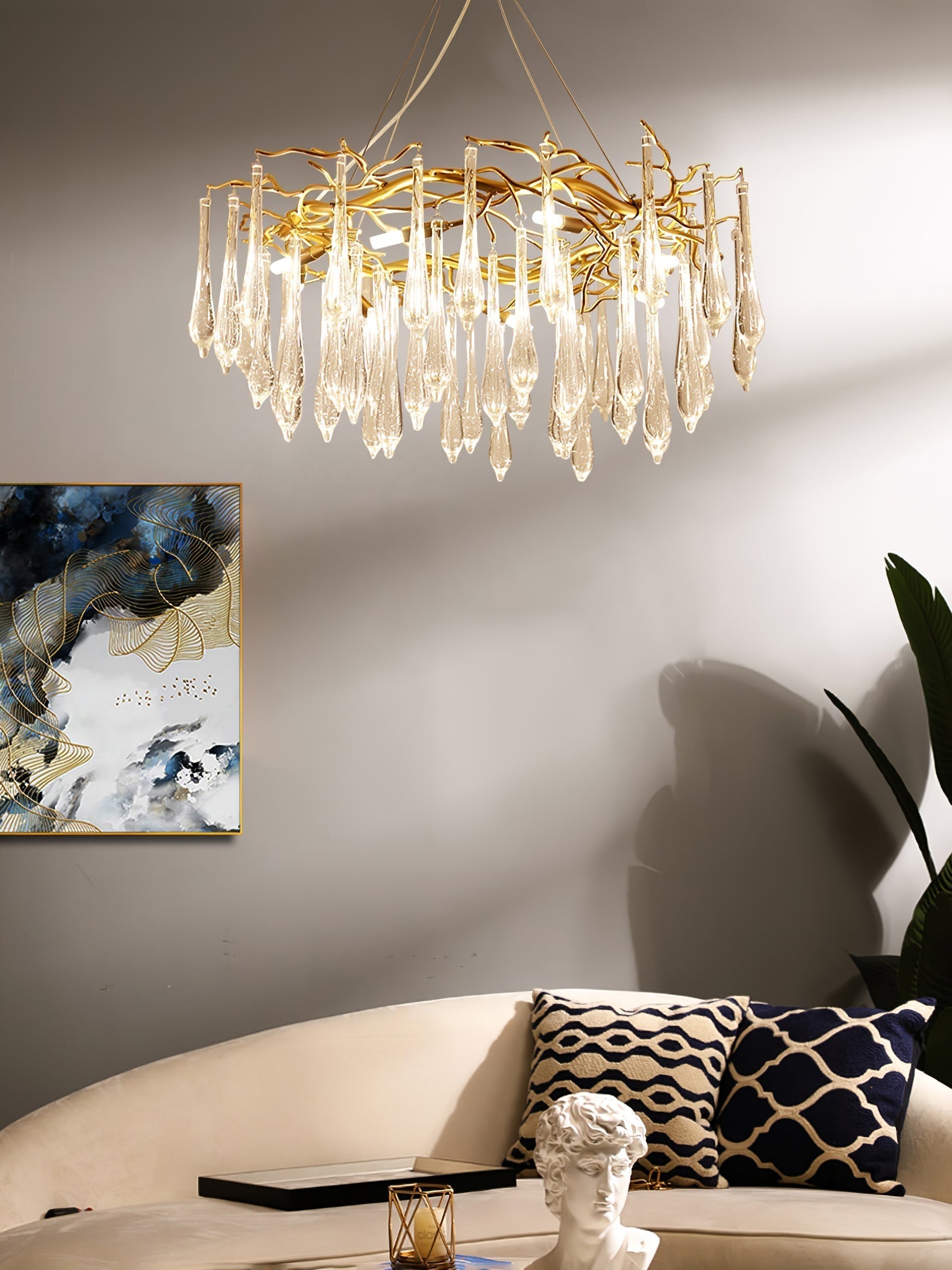 Simsia Teardrop Round Crystal Chandelier 23.6" 33.5" 41.3" 49"D