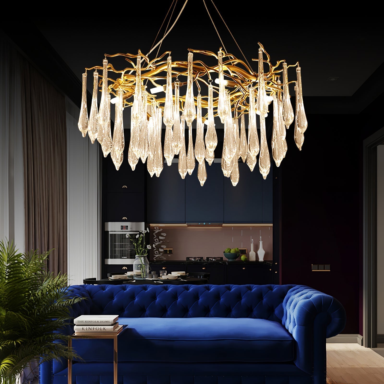 Simsia Teardrop Round Crystal Chandelier 23.6" 33.5" 41.3" 49"D