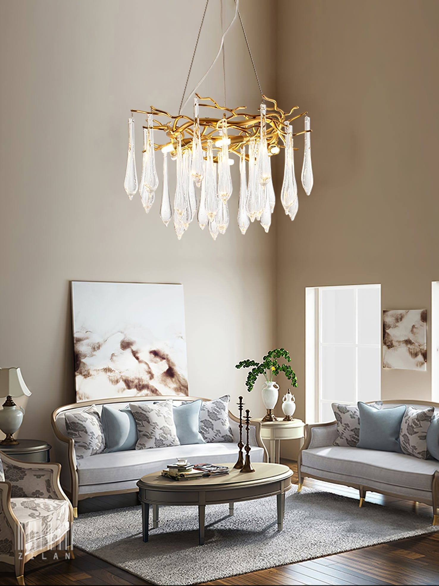 Simsia Teardrop Round Crystal Chandelier 23.6" 33.5" 41.3" 49"D