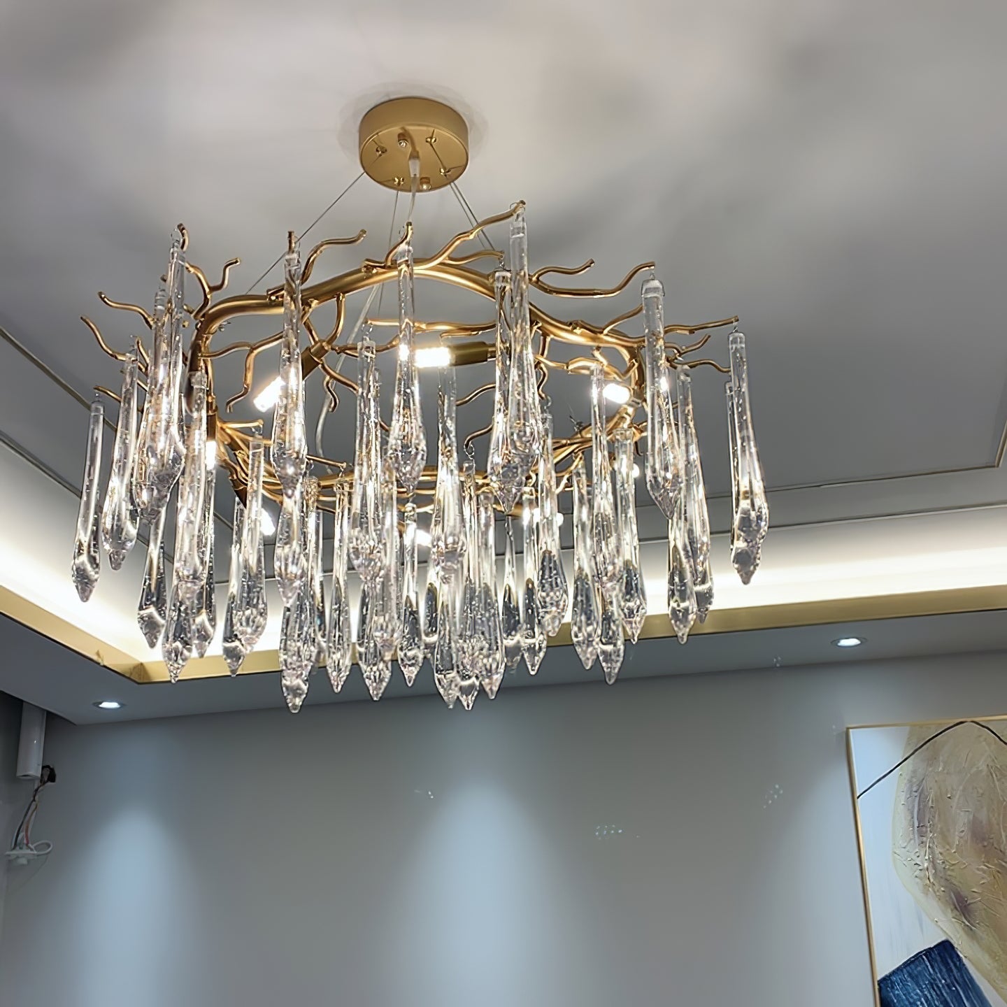 Simsia Teardrop Round Crystal Chandelier 23.6" 33.5" 41.3" 49"D