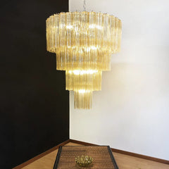Vintage Murano Amber Glass Chandelier 33.5"