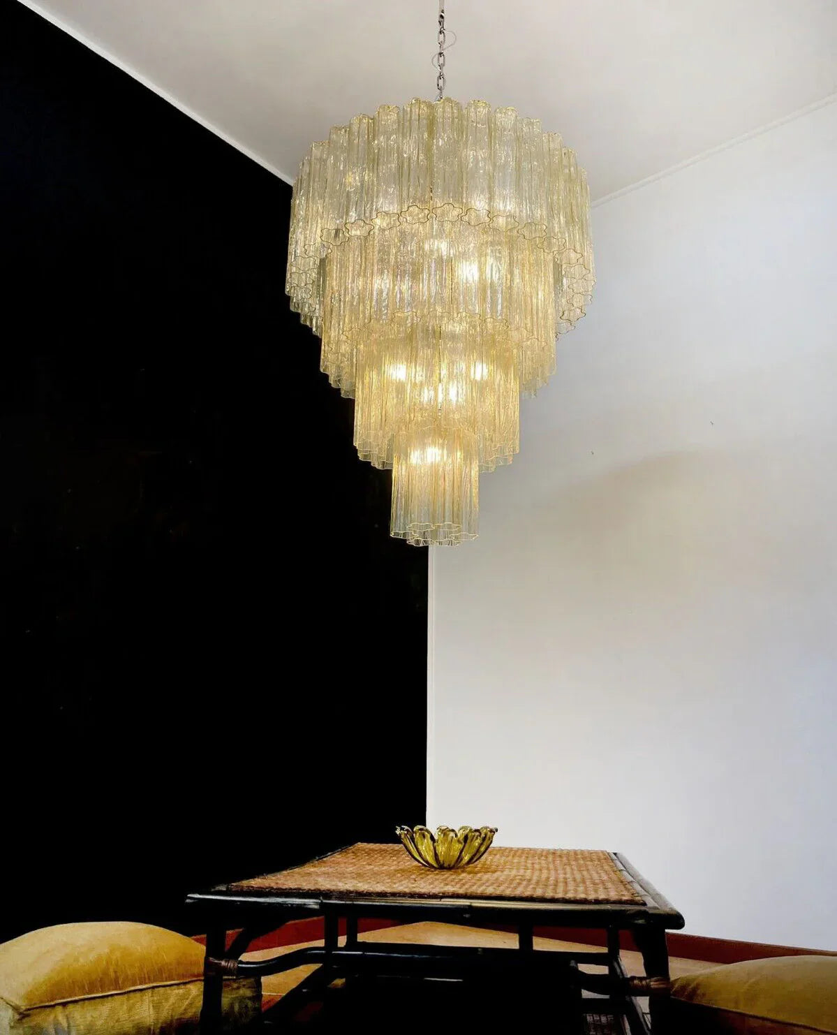 Vintage Murano Amber Glass Chandelier 33.5"
