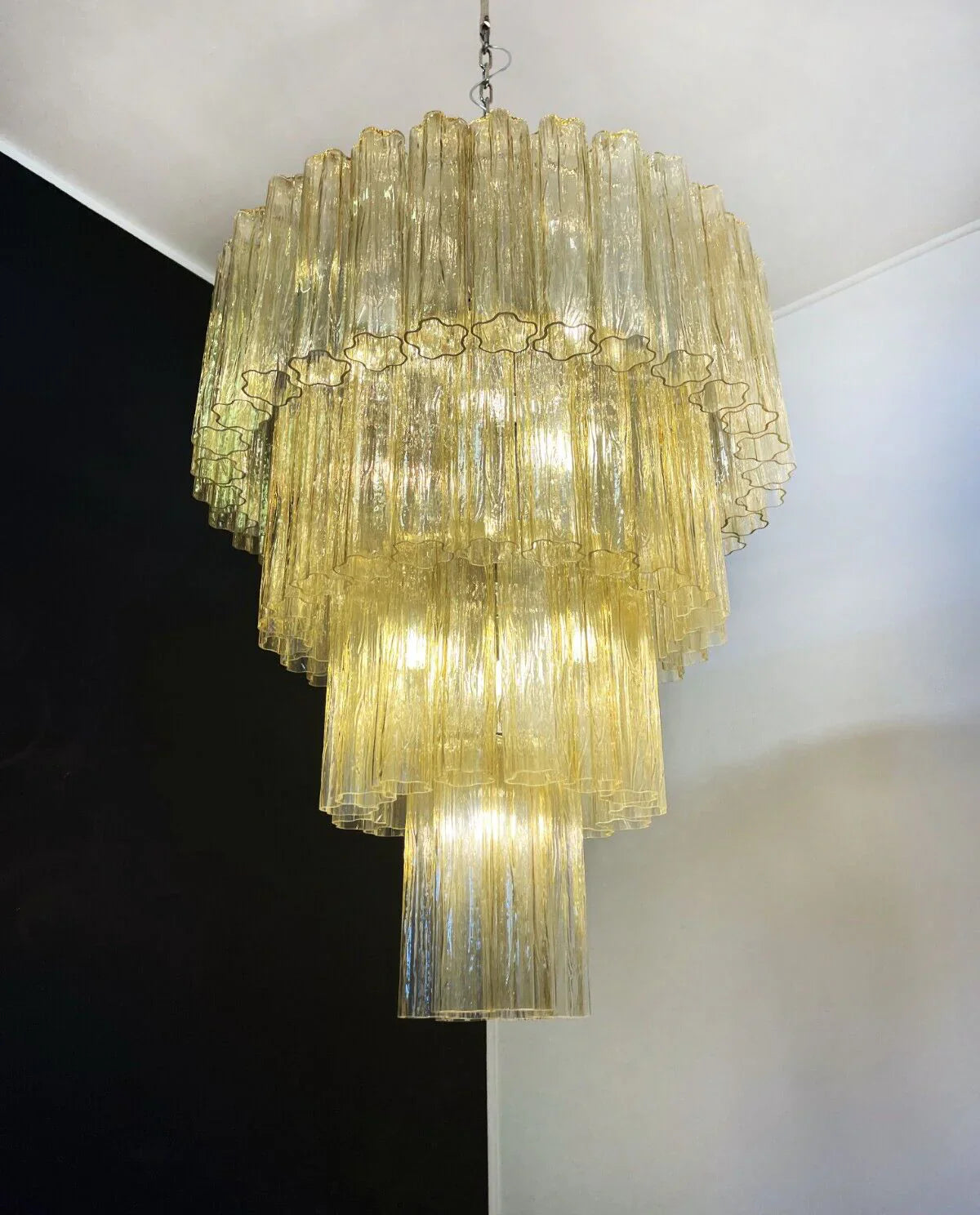 Vintage Murano Amber Glass Chandelier 33.5"