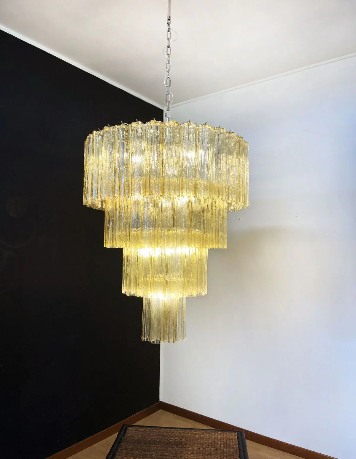 Vintage Murano Amber Glass Chandelier 33.5"