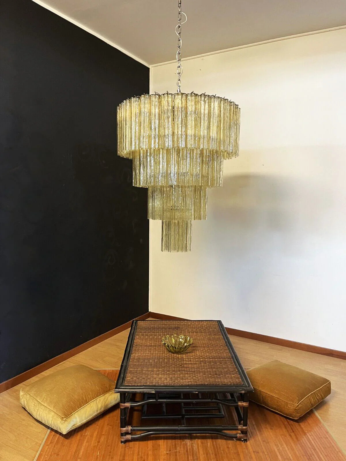 Vintage Murano Amber Glass Chandelier 33.5"