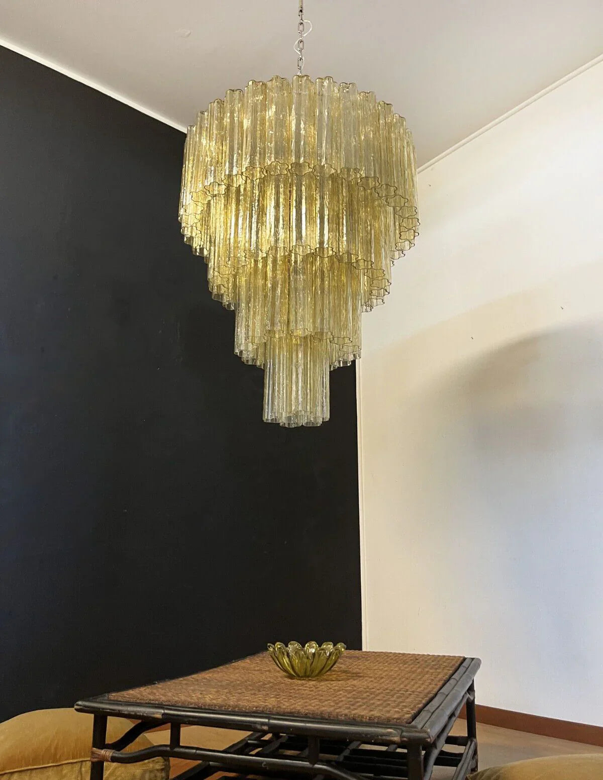 Vintage Murano Amber Glass Chandelier 33.5"