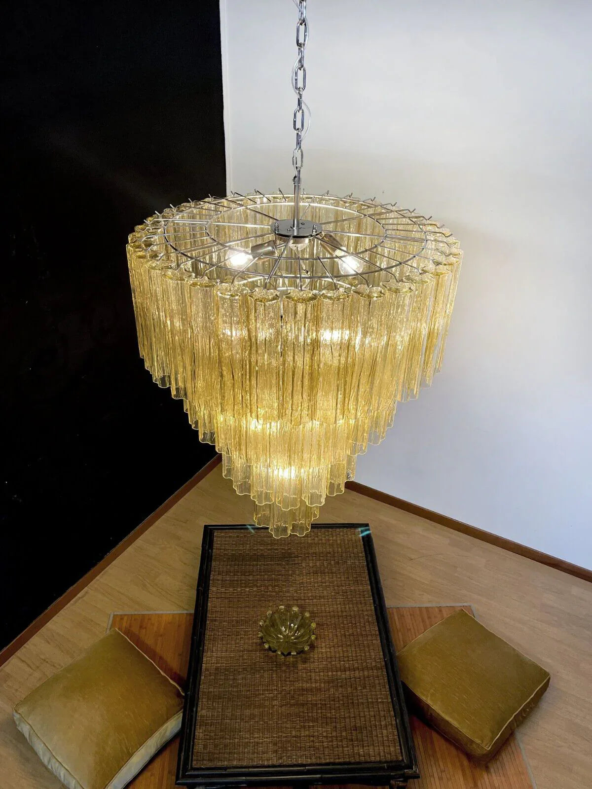 Vintage Murano Amber Glass Chandelier 33.5"