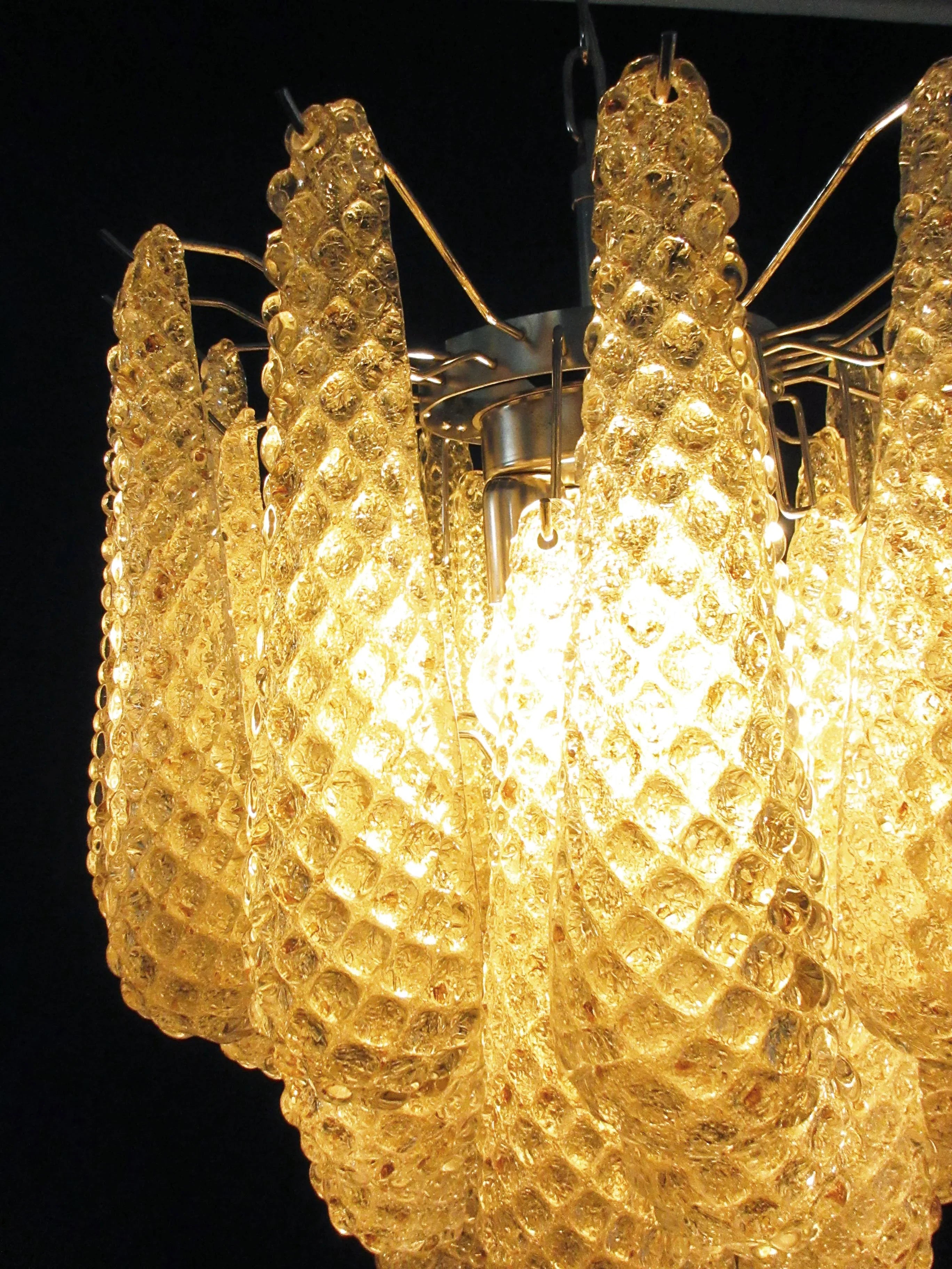 Vintage Murano Amber Glass Petals Chandelier 21.3"