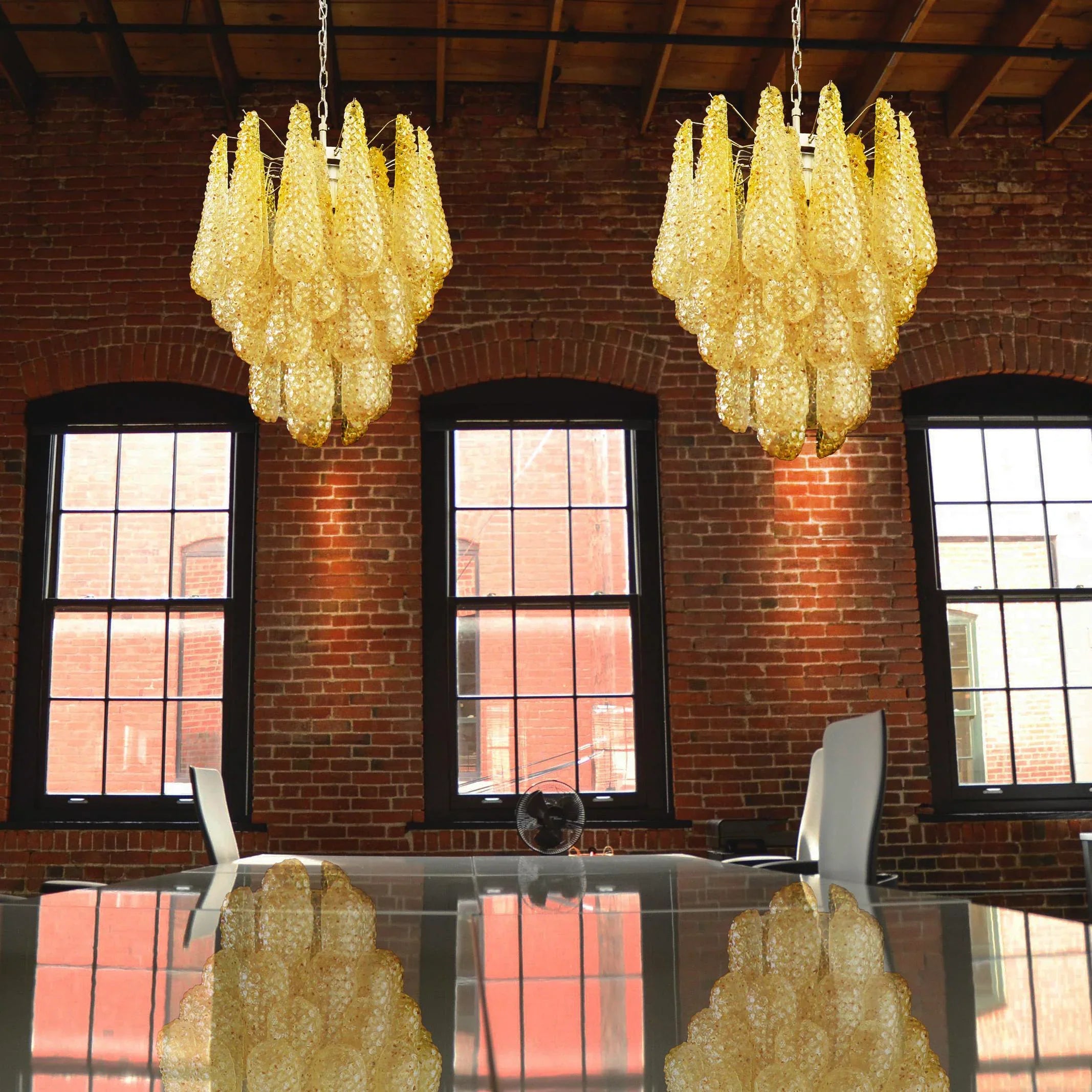Vintage Murano Amber Glass Petals Chandelier 21.3"