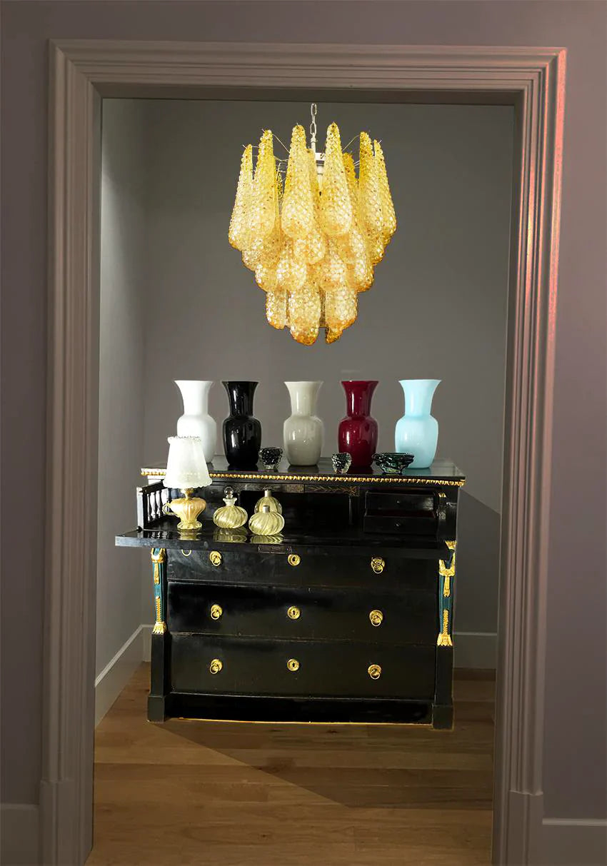Vintage Murano Amber Glass Petals Chandelier 21.3"