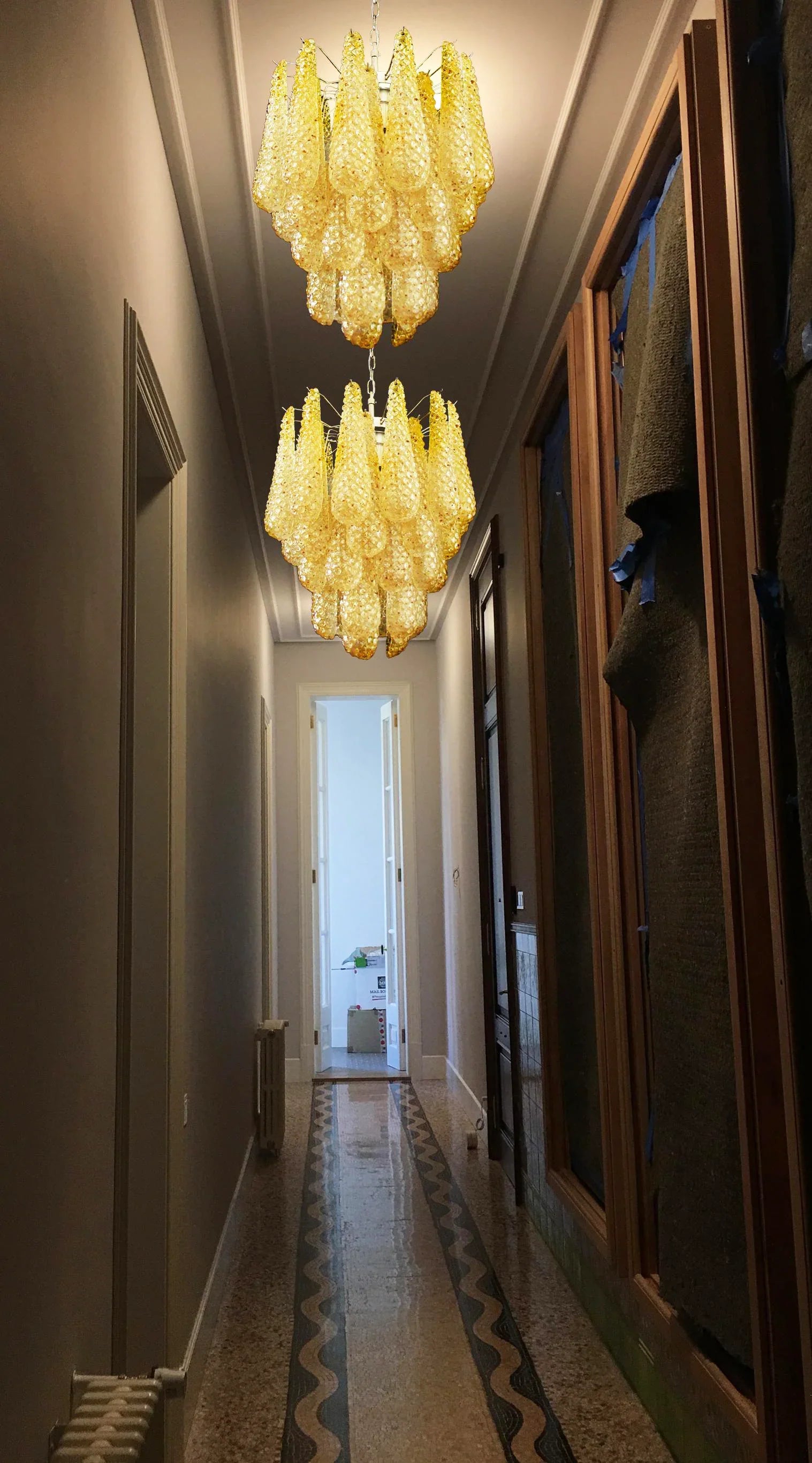 Vintage Murano Amber Glass Petals Chandelier 21.3"