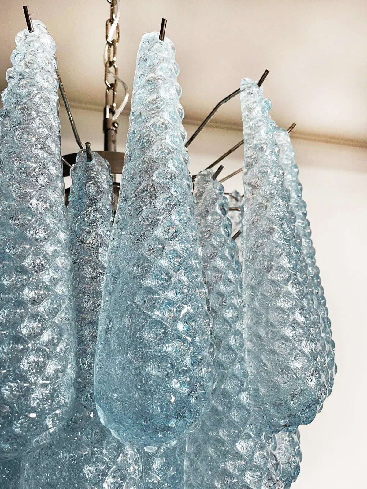 Vintage Murano Blue Glass Petals Chandelier 21.3"