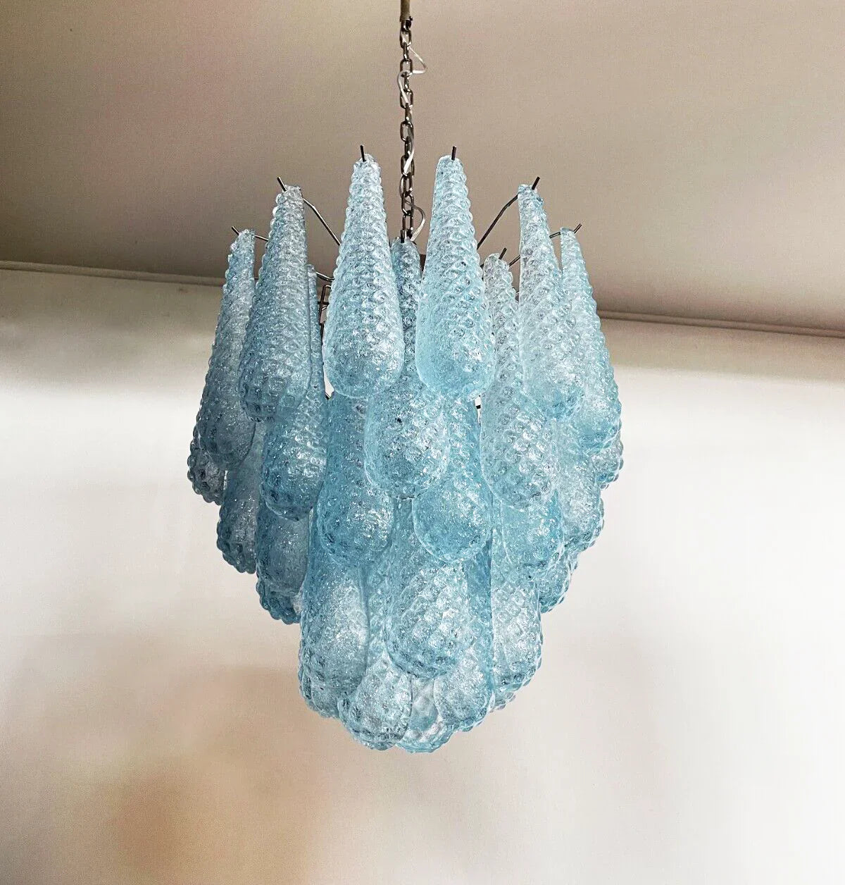Vintage Murano Blue Glass Petals Chandelier 21.3"
