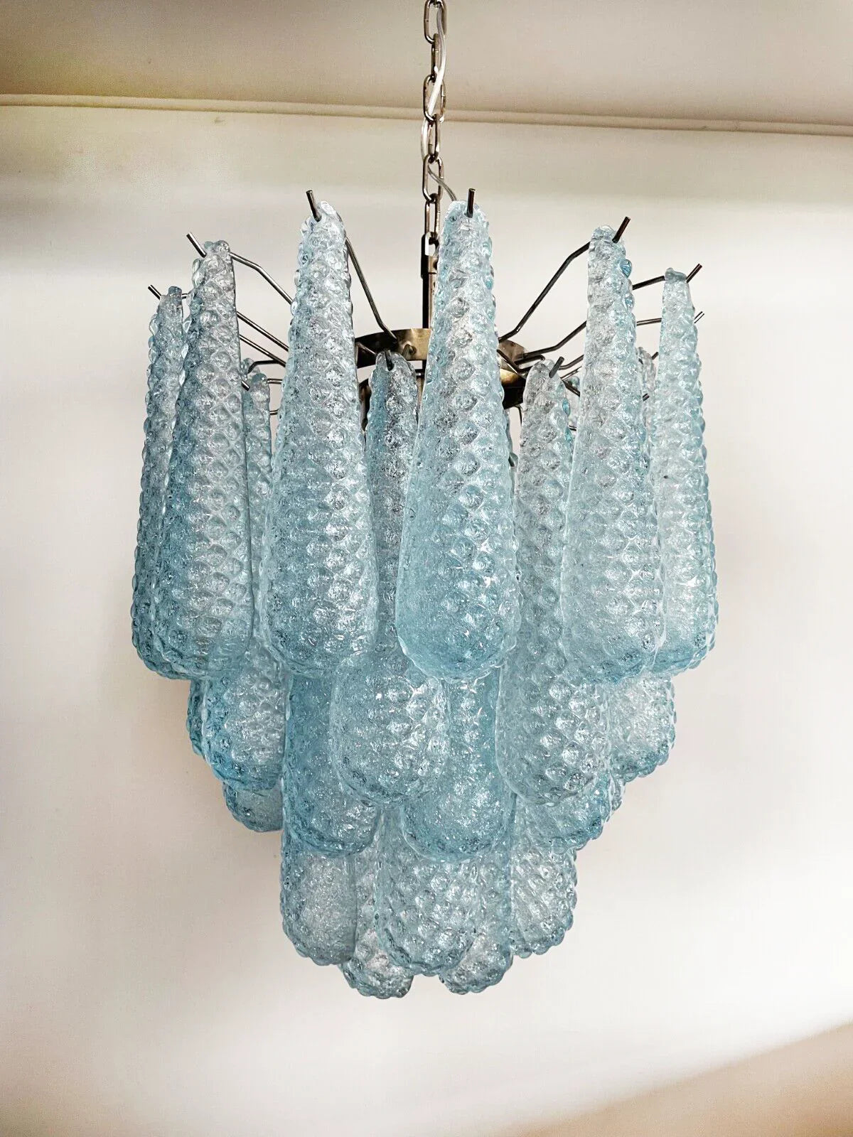 Vintage Murano Blue Glass Petals Chandelier 21.3"