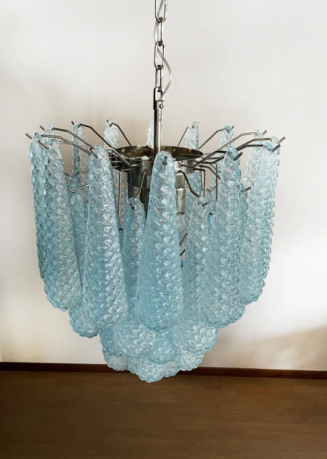 Vintage Murano Blue Glass Petals Chandelier 21.3"