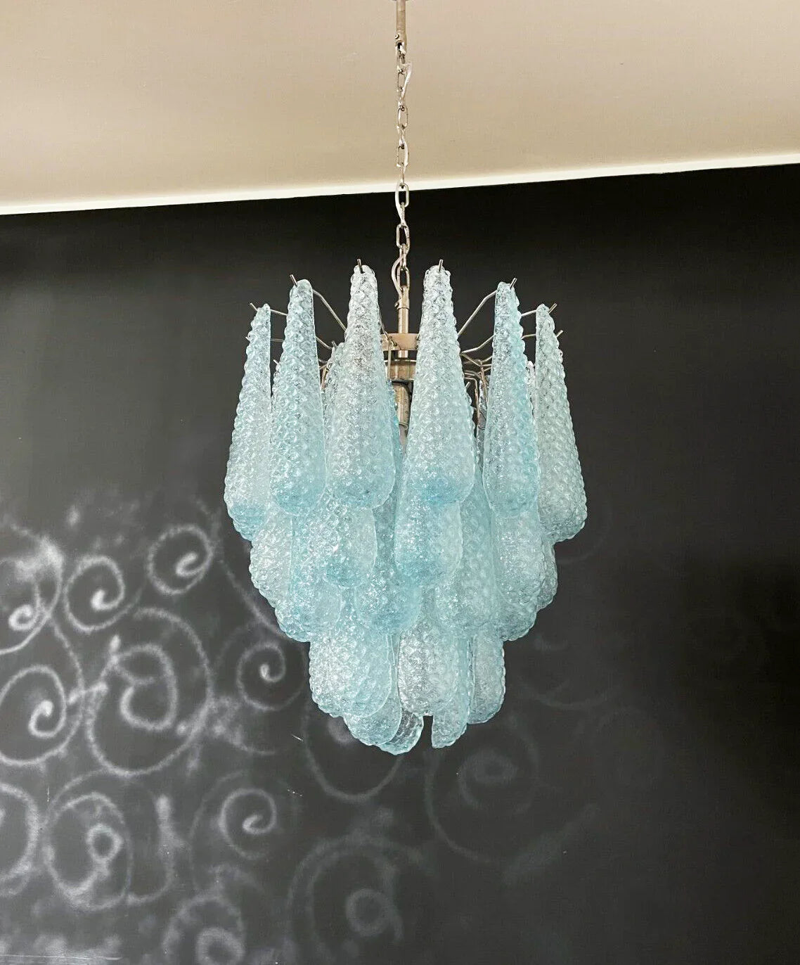 Vintage Murano Blue Glass Petals Chandelier 21.3"