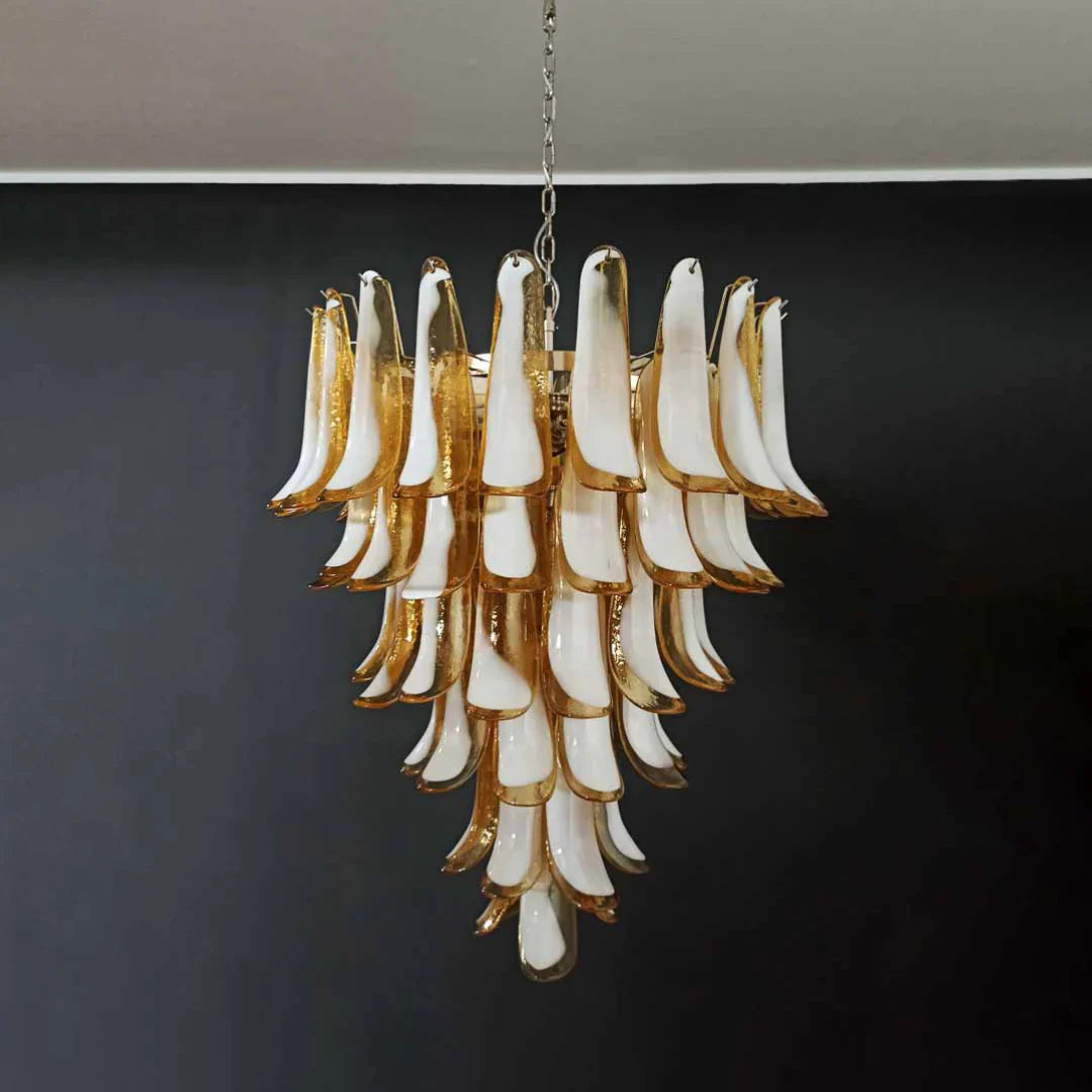 Vintage Murano Caramel Glass Petals Chandelier 31.5"