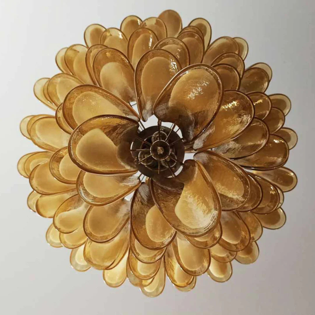 Vintage Murano Caramel Glass Petals Chandelier 31.5"