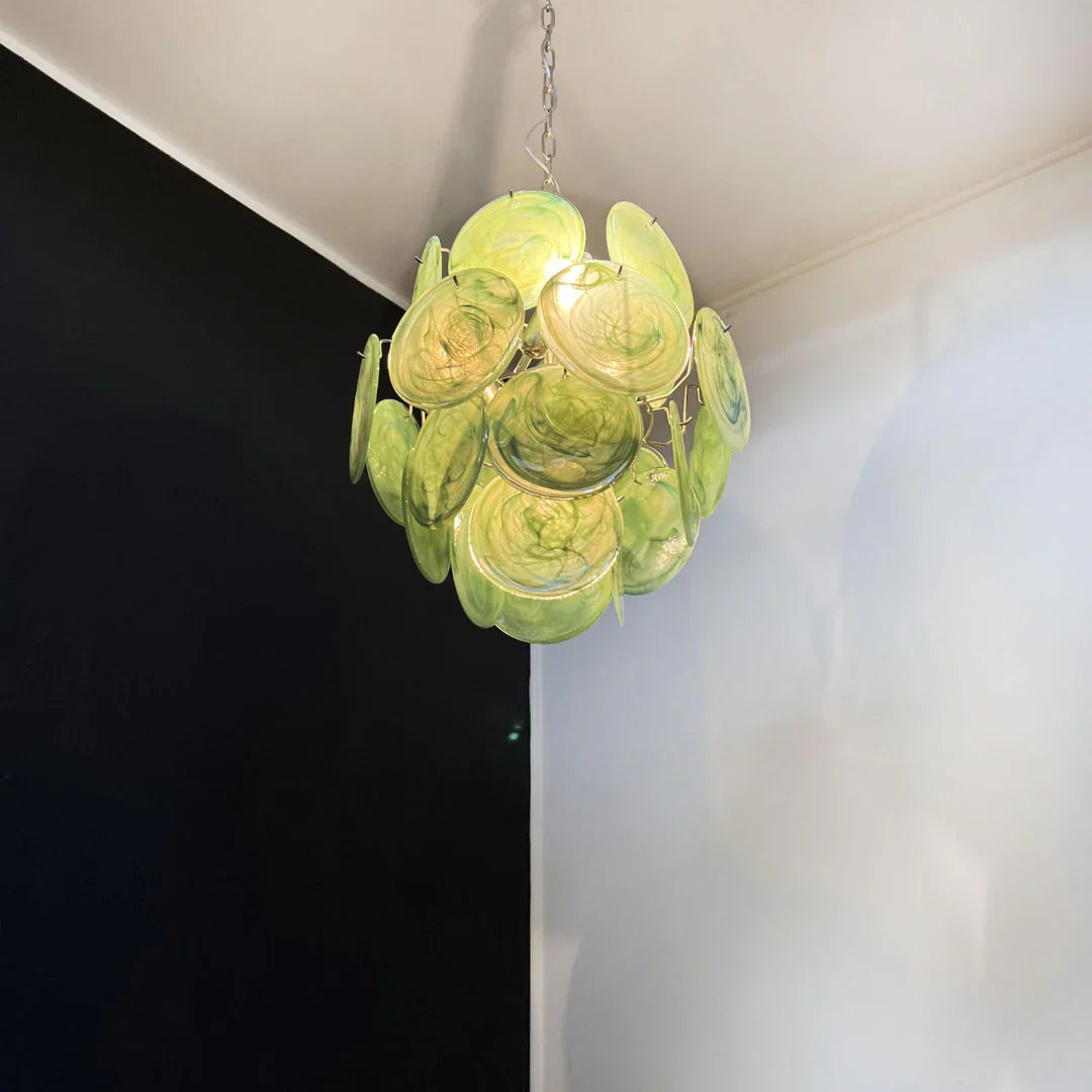 Vintage Murano Green Glass Disks Chandelier