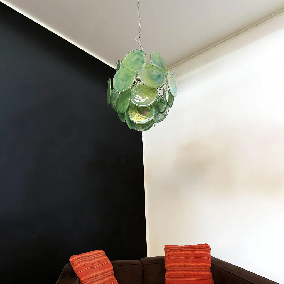 Vintage Murano Green Glass Disks Chandelier