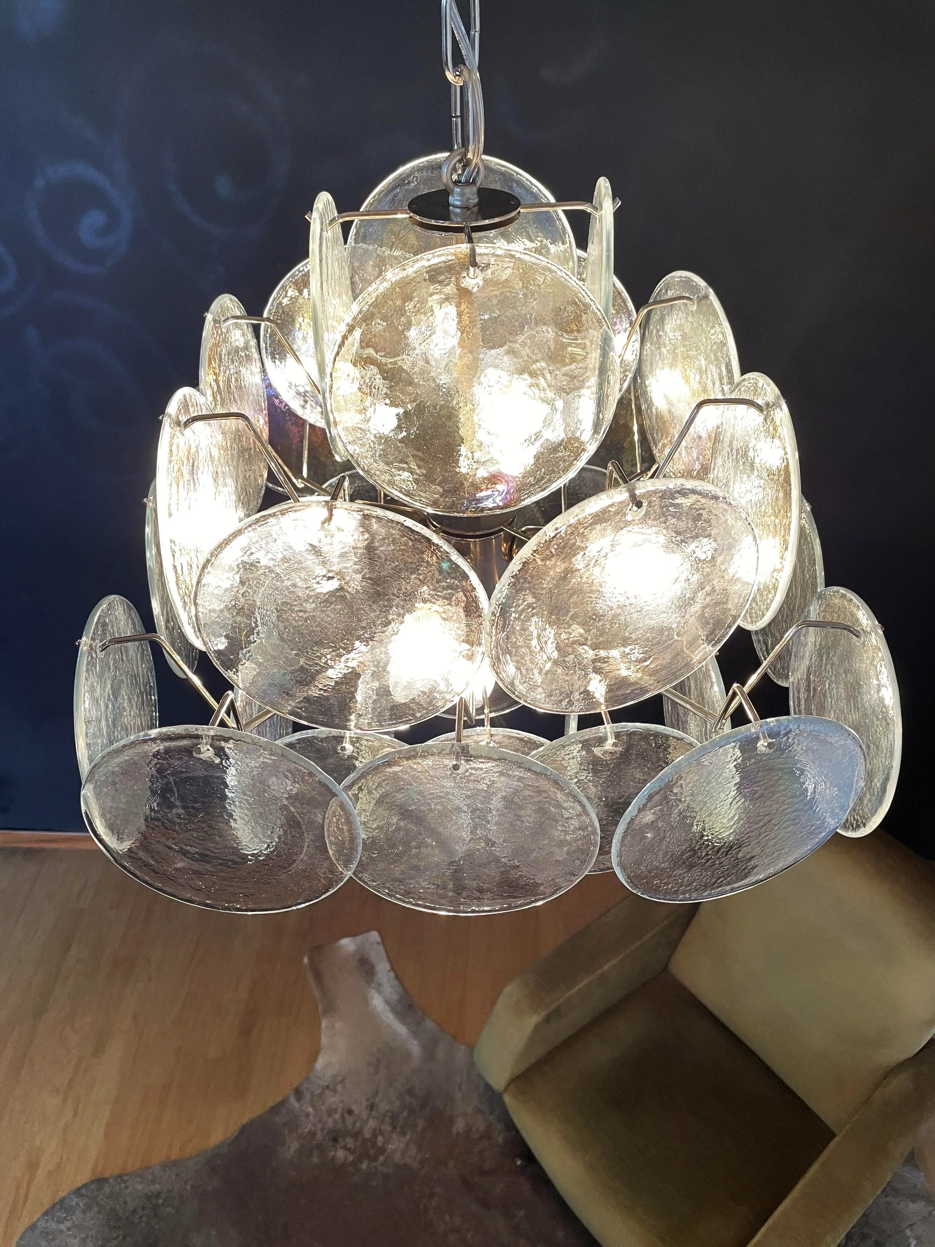 Vintage Murano Iridescent Disks Chandelier 19.7"