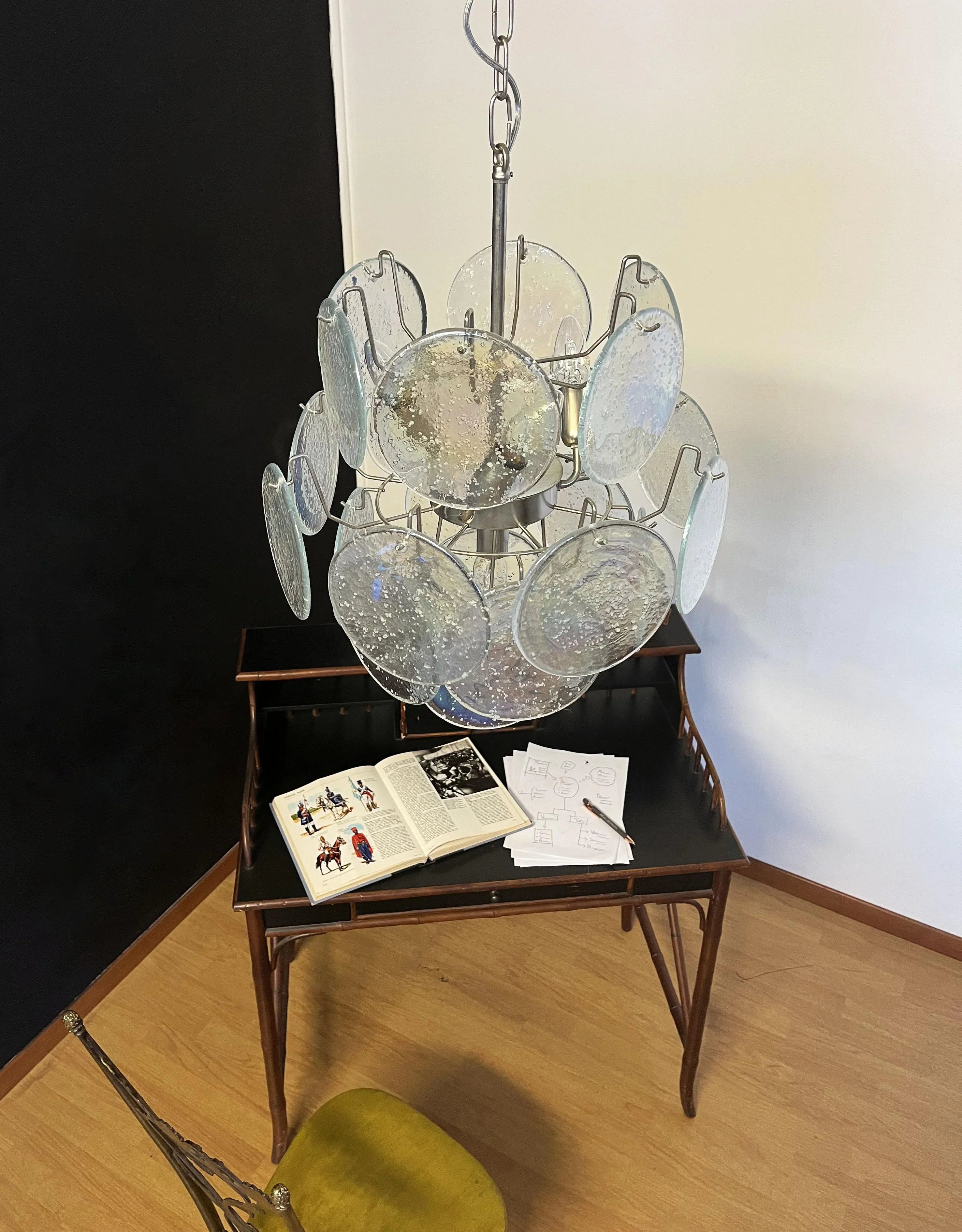 Vintage Murano Iridescent Glass Disks Chandelier 17.7"