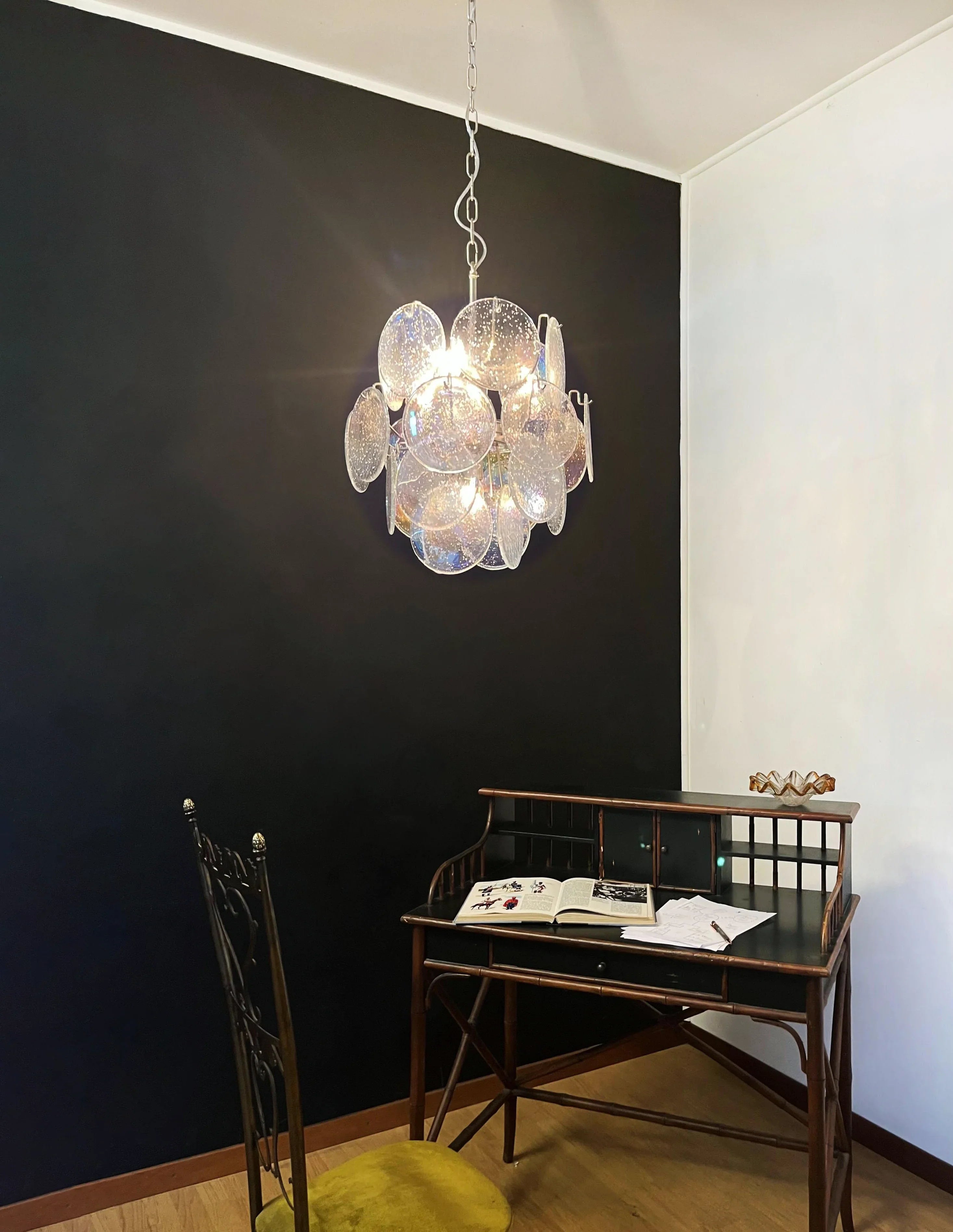 Vintage Murano Iridescent Glass Disks Chandelier 17.7"