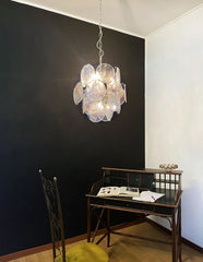 Vintage Murano Iridescent Glass Disks Chandelier 17.7"