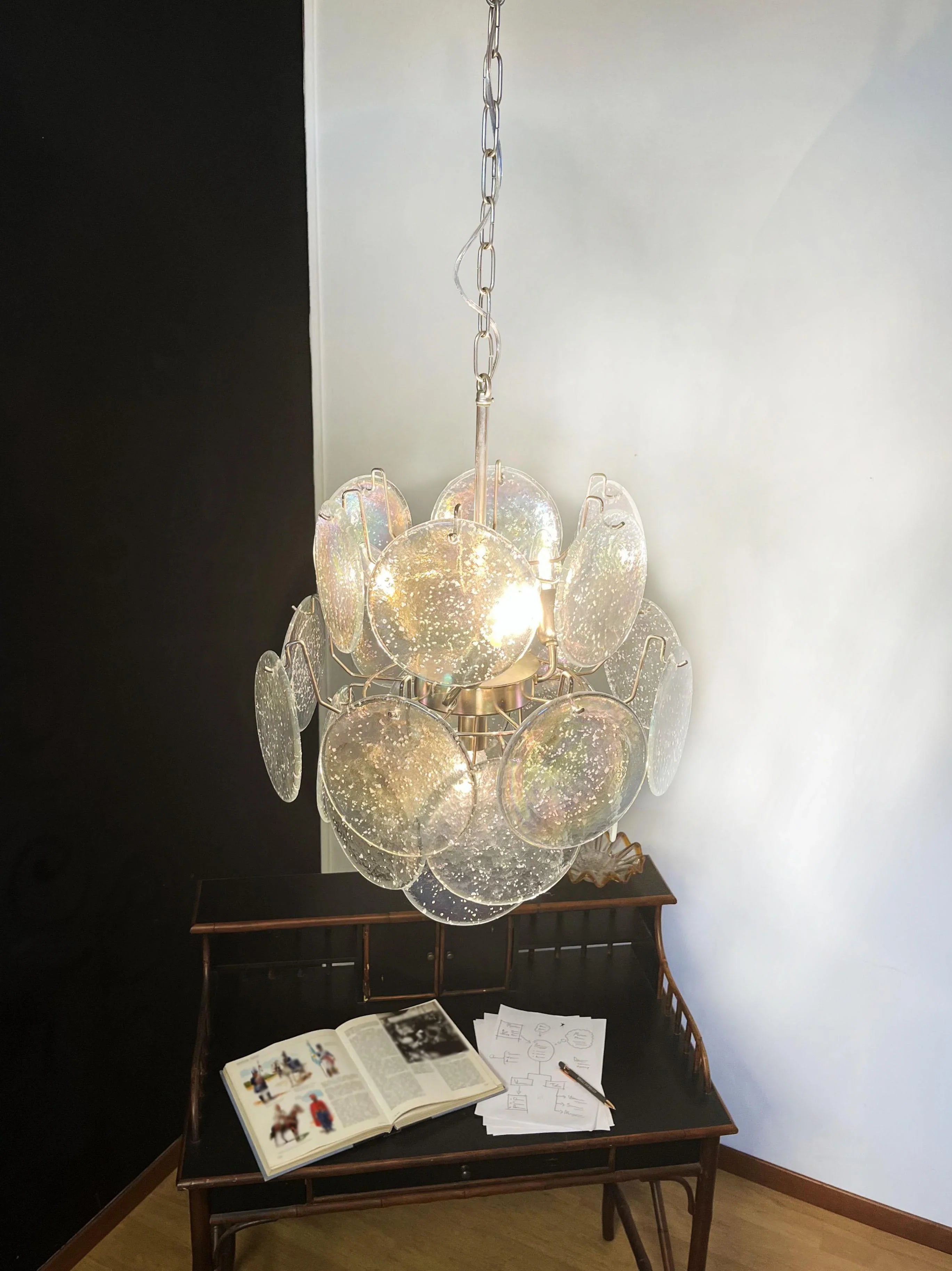 Vintage Murano Iridescent Glass Disks Chandelier 17.7"
